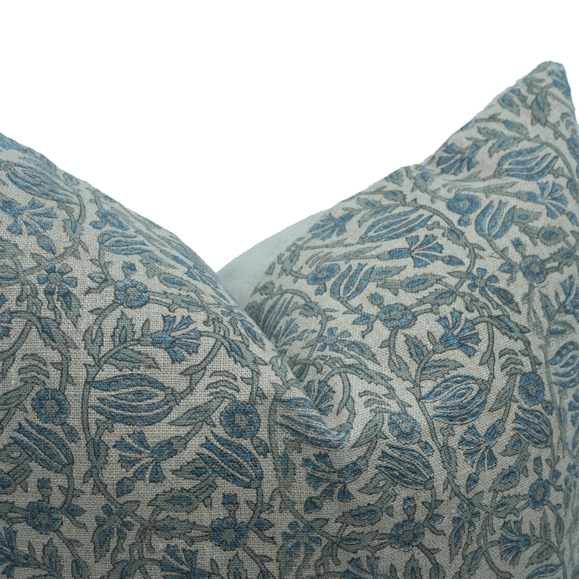 Blue Floral Manjushah Block Print Thick Linen Cushion Cover