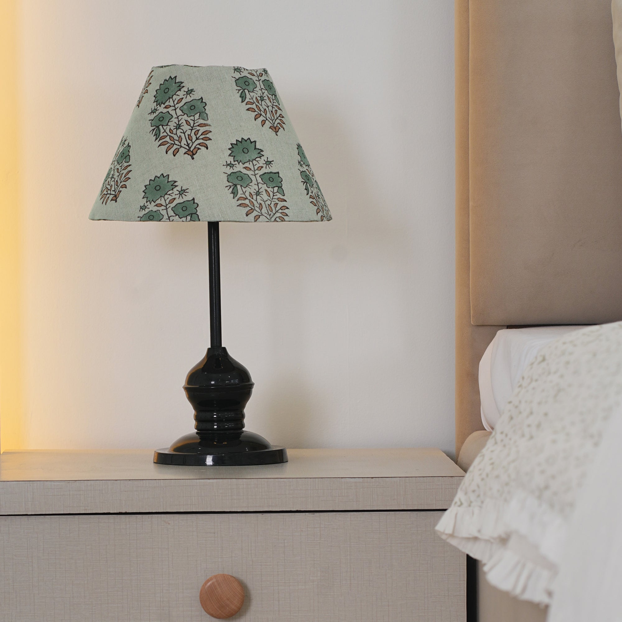 Indian Mayra Brown Block Print Pure Linen Table Lampshade