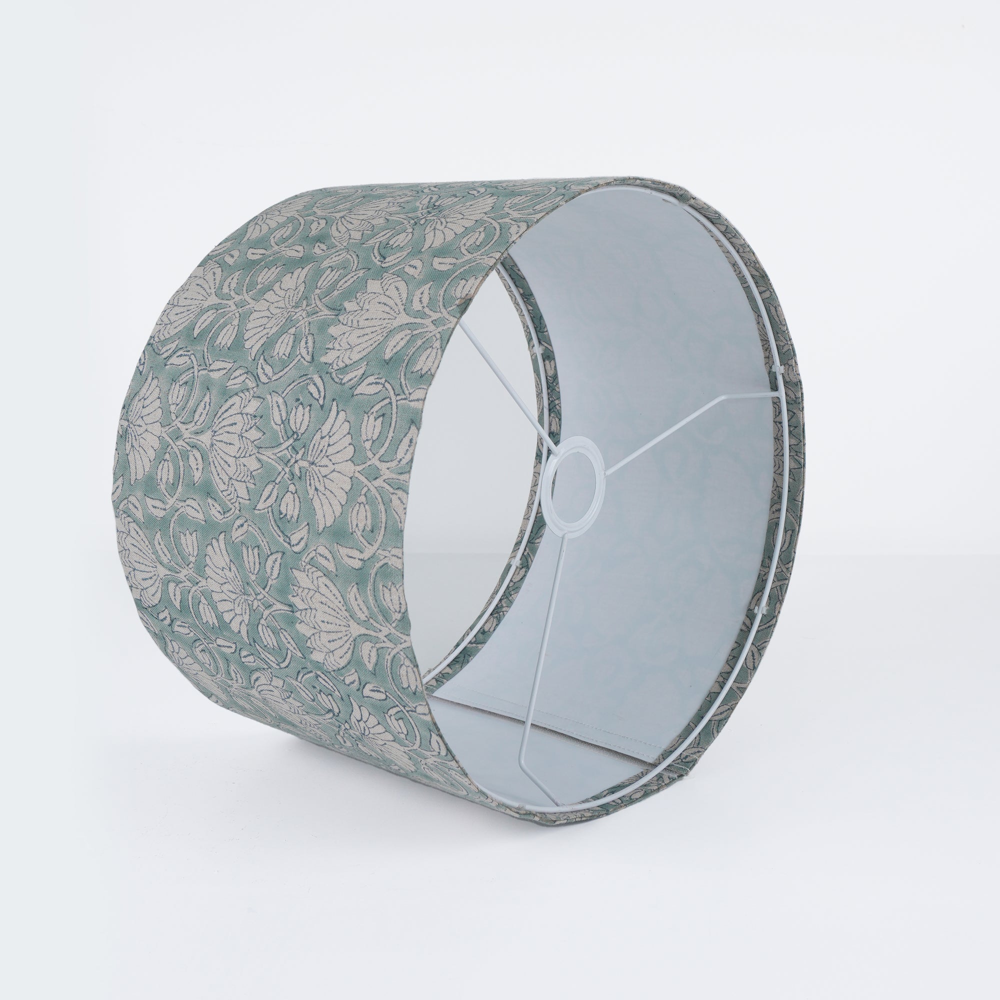 Sage Green Ulta Kamal Hand Printed Linen Drum Lampshade