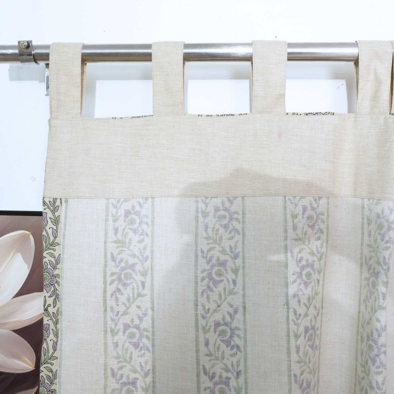 Indian Artisan Lavender Floral Linen Blend Tab Top Curtains - Kushi