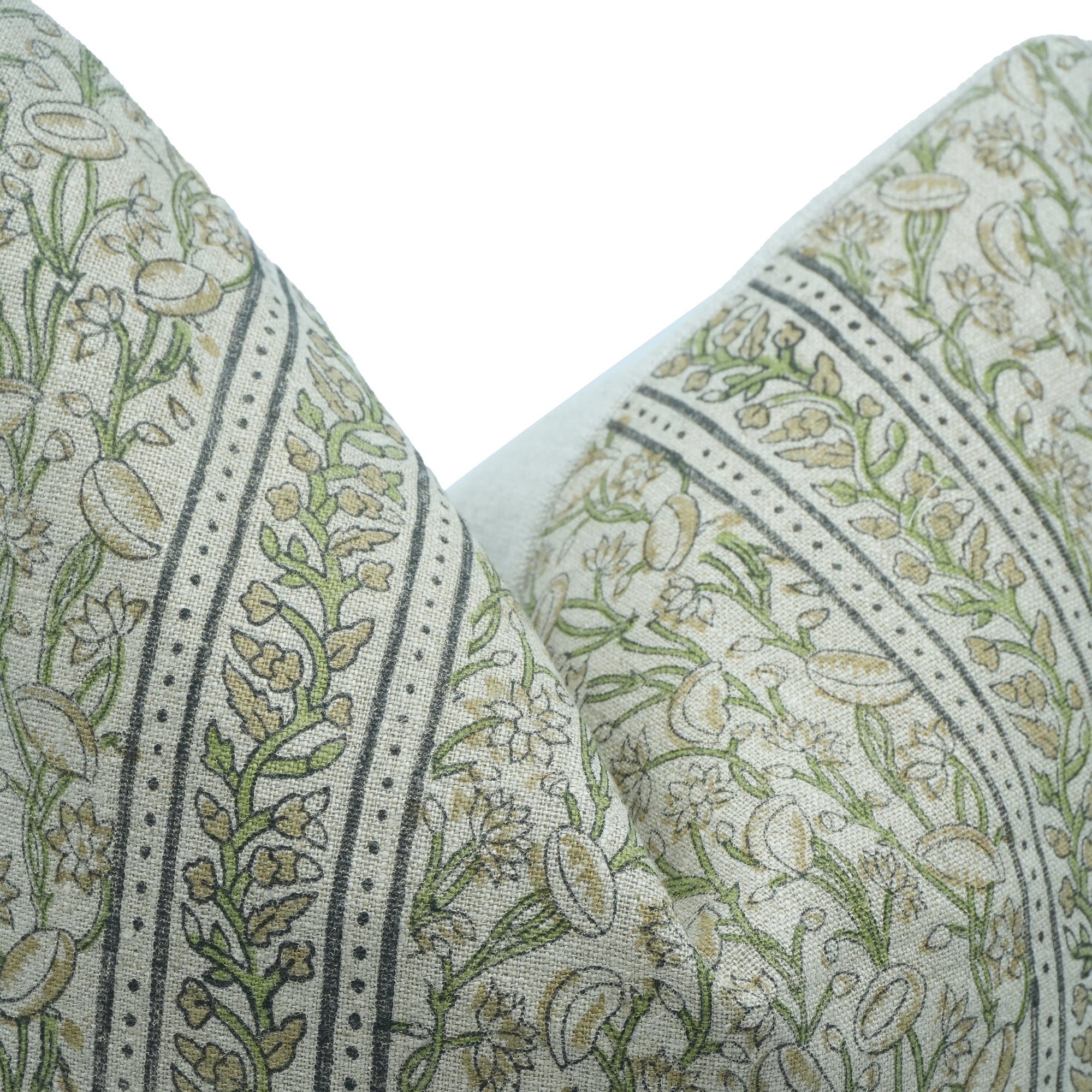 Pishta Border Brown Block Print Linen Sofa Pillow Cover