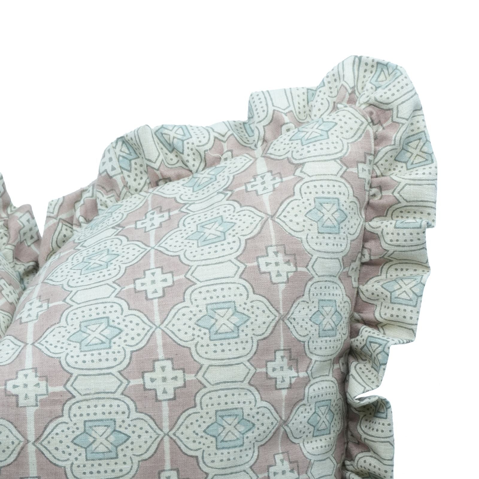 Block Print Peach Floral Frill Linen Cushion Cover – Jharoka