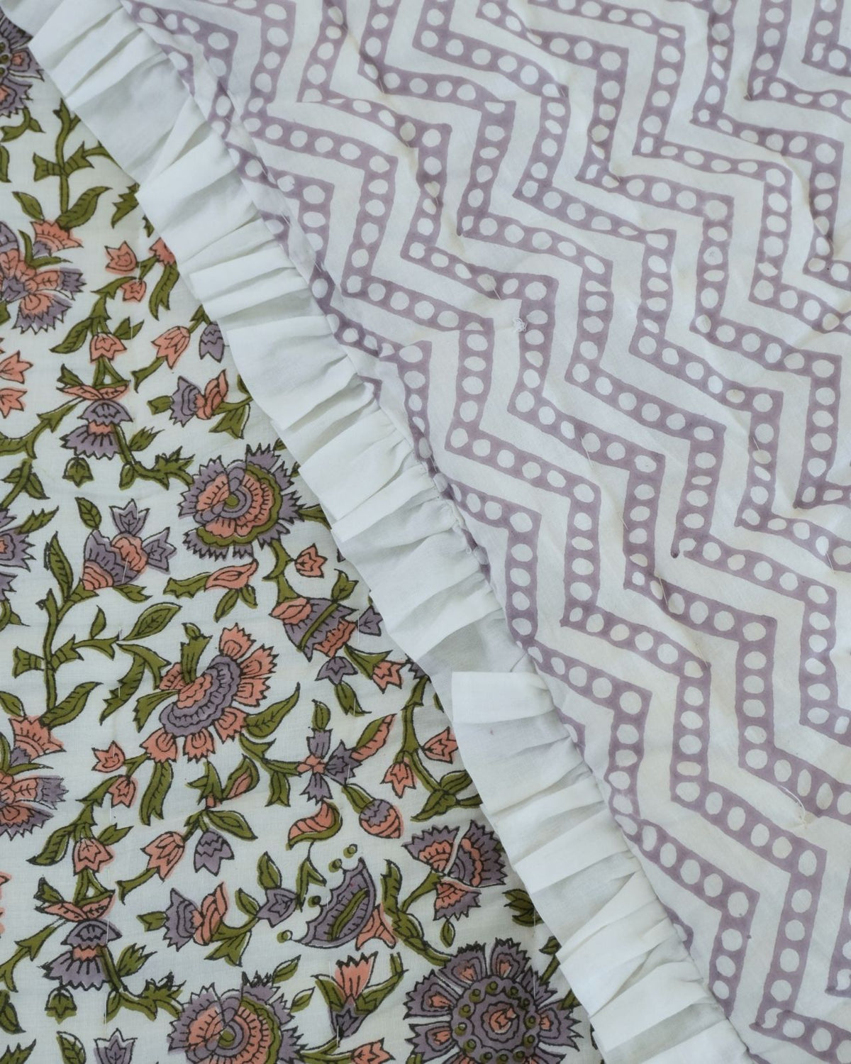 Handmade Indian Reversible Cotton Quilt - Pushaplata 