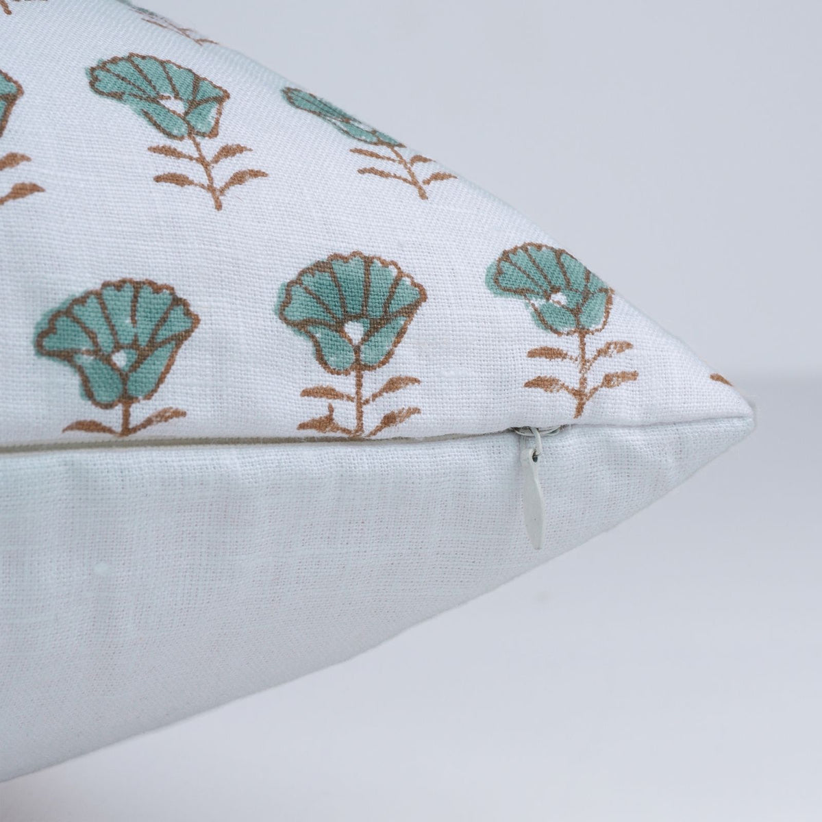 Block Print Kohinoor White Linen Decorative Lumbar Pillow Cover