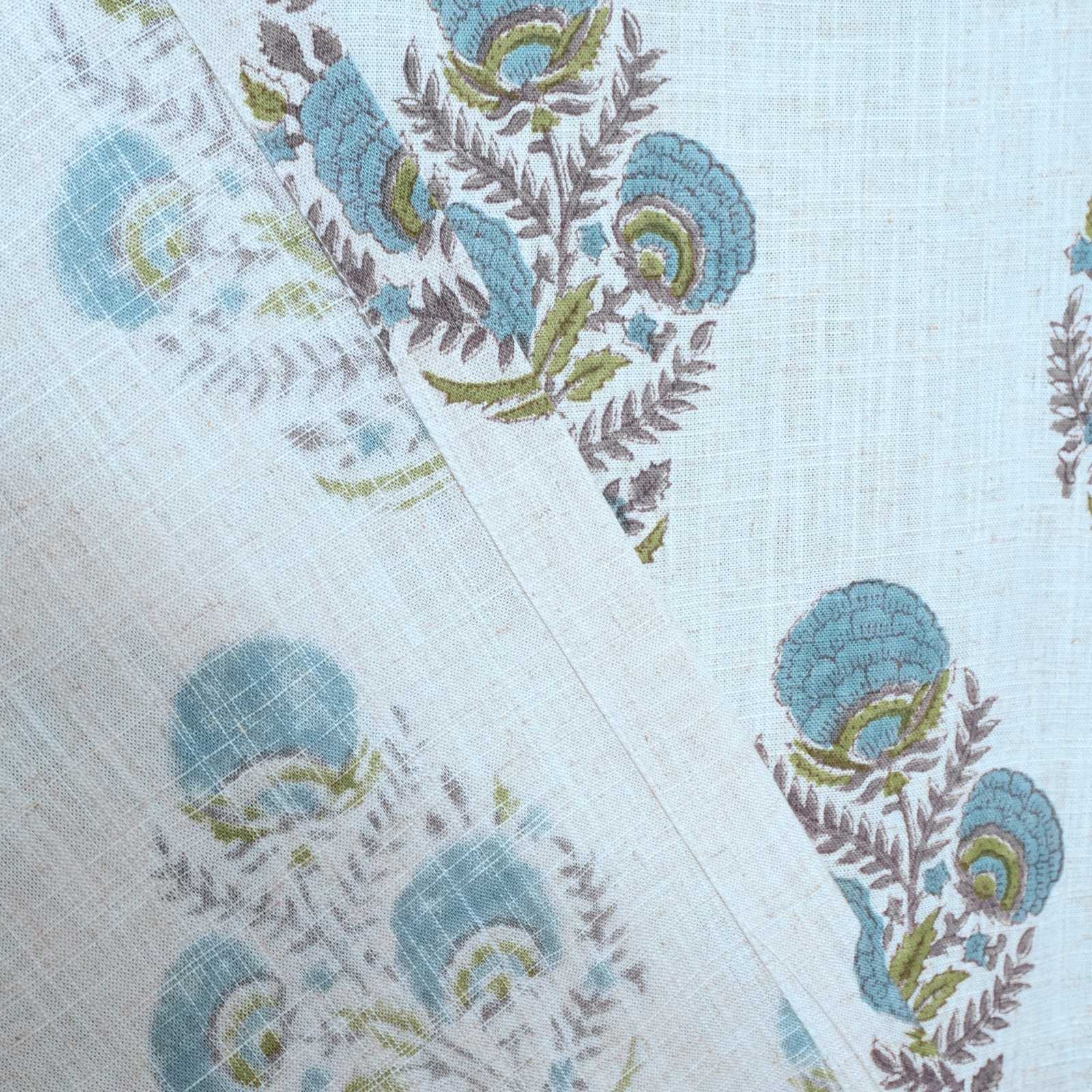 Mohini Hand Block Print Tab Top Curtains | Blue Linen