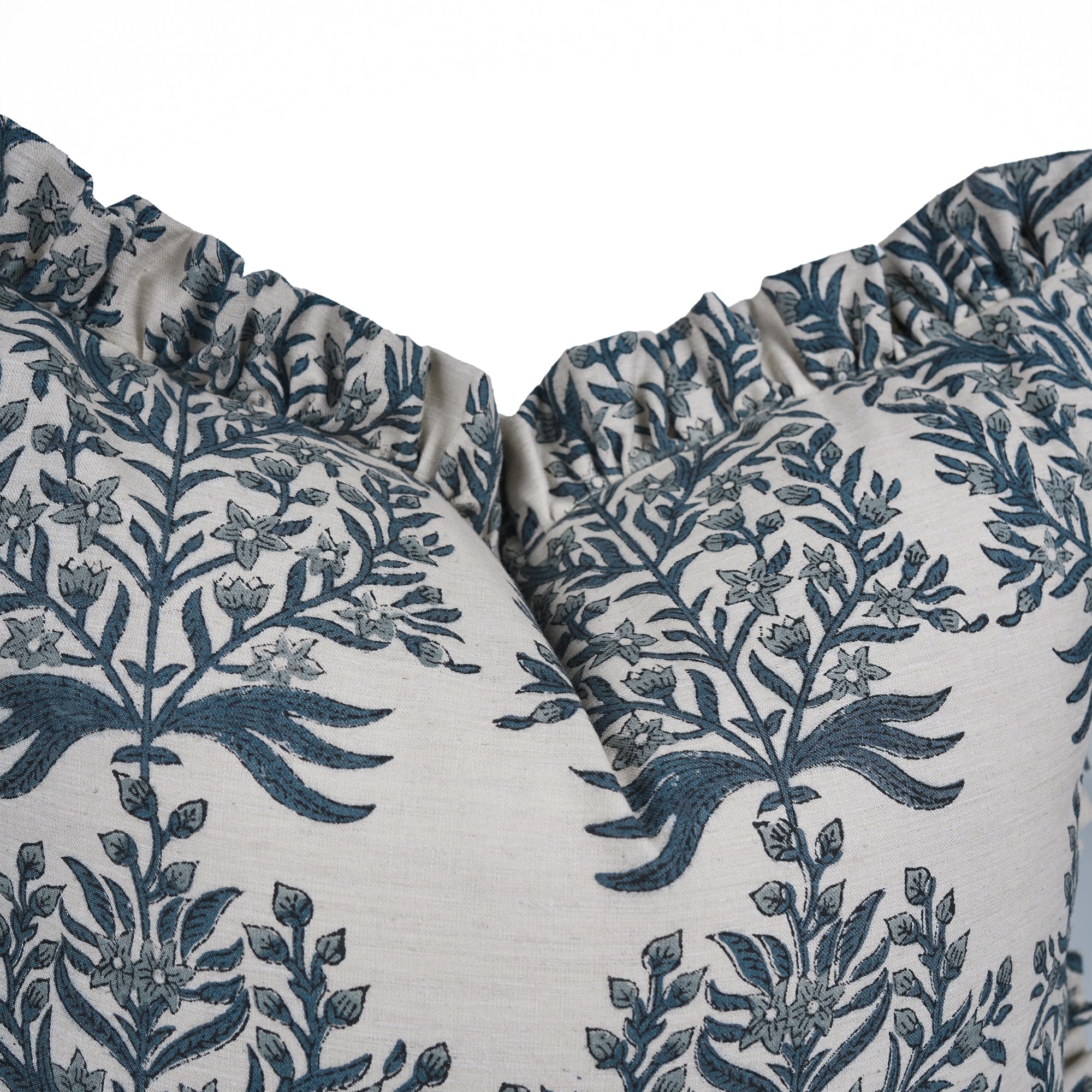 Vrindavan Block Print Frill Pillow Cover on Linen Blend