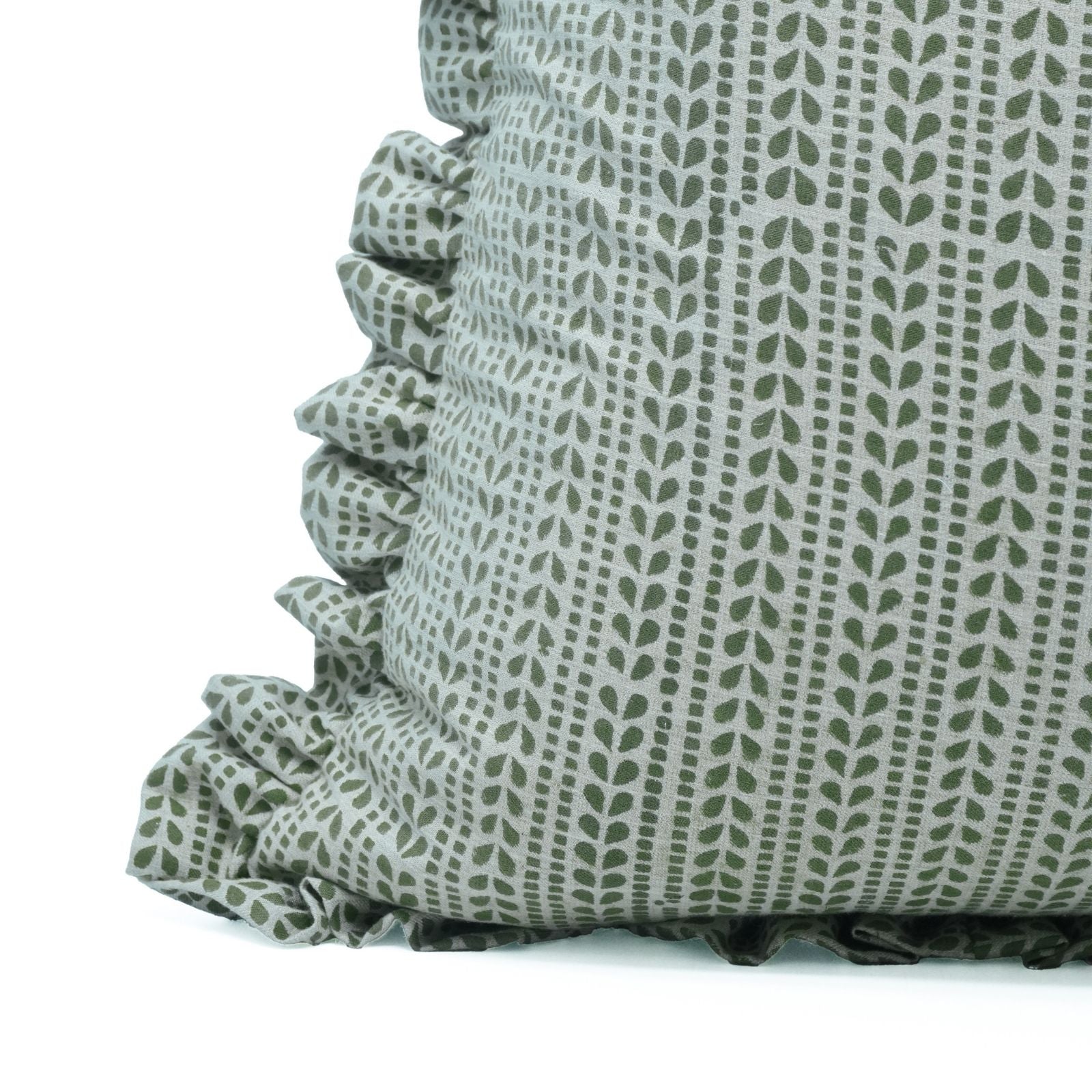 Ratanbel Linen Blend Block Print Frill Sofa Cushion Cover