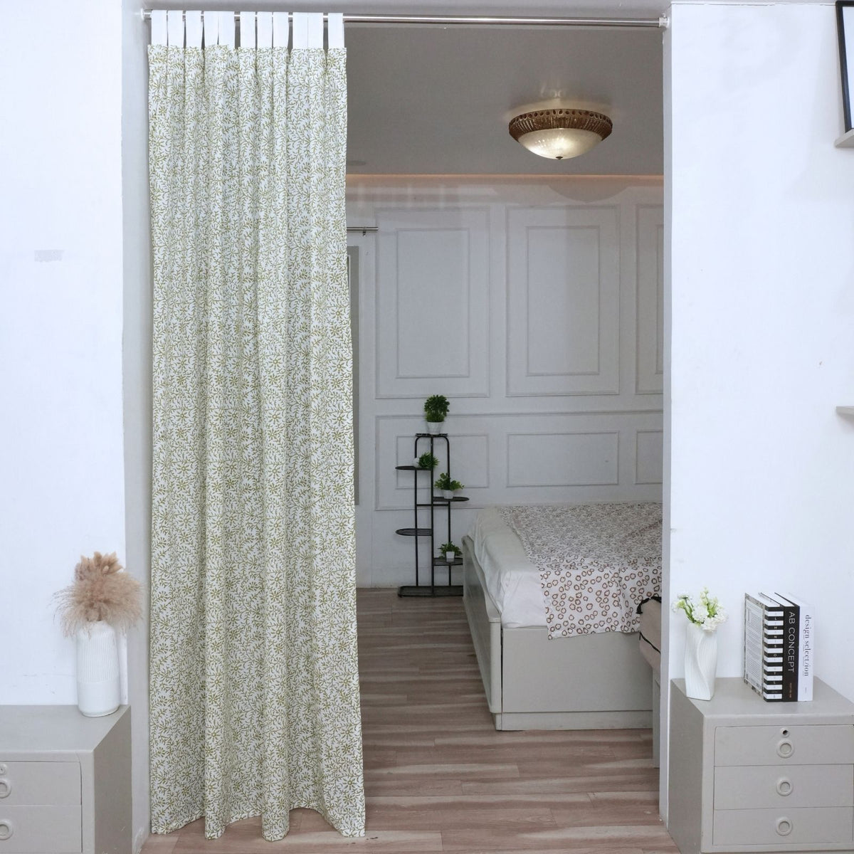 Wooden Block Print Curtain 100% Cotton - Green Jungli Ghass