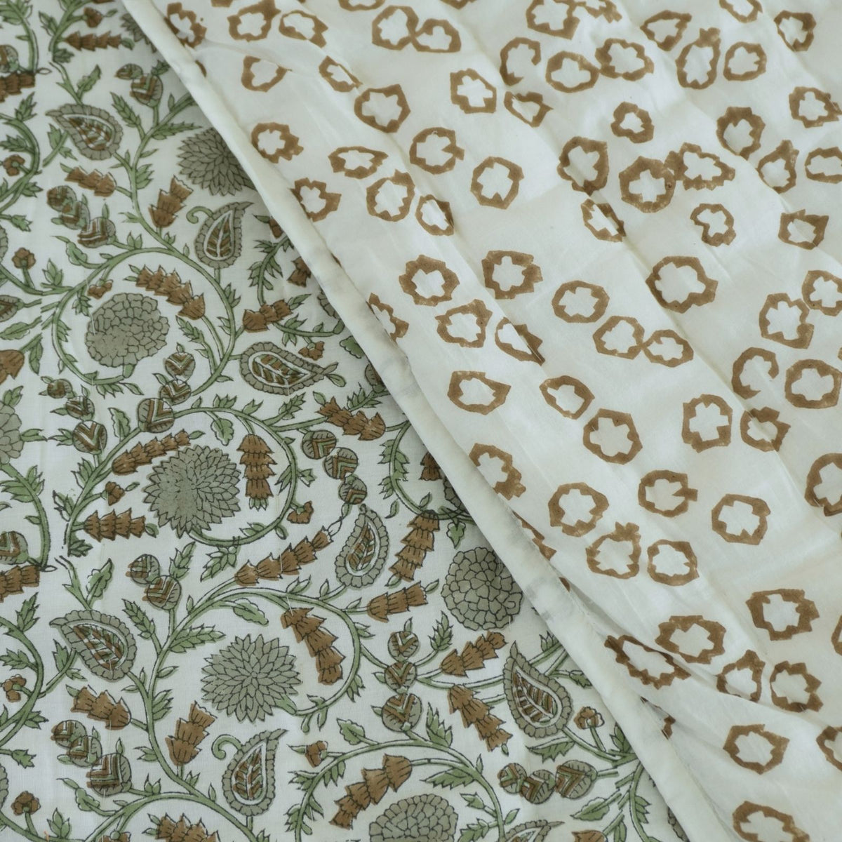 Block Print Sage Green Cotton Reversible Quilt - Gopi
