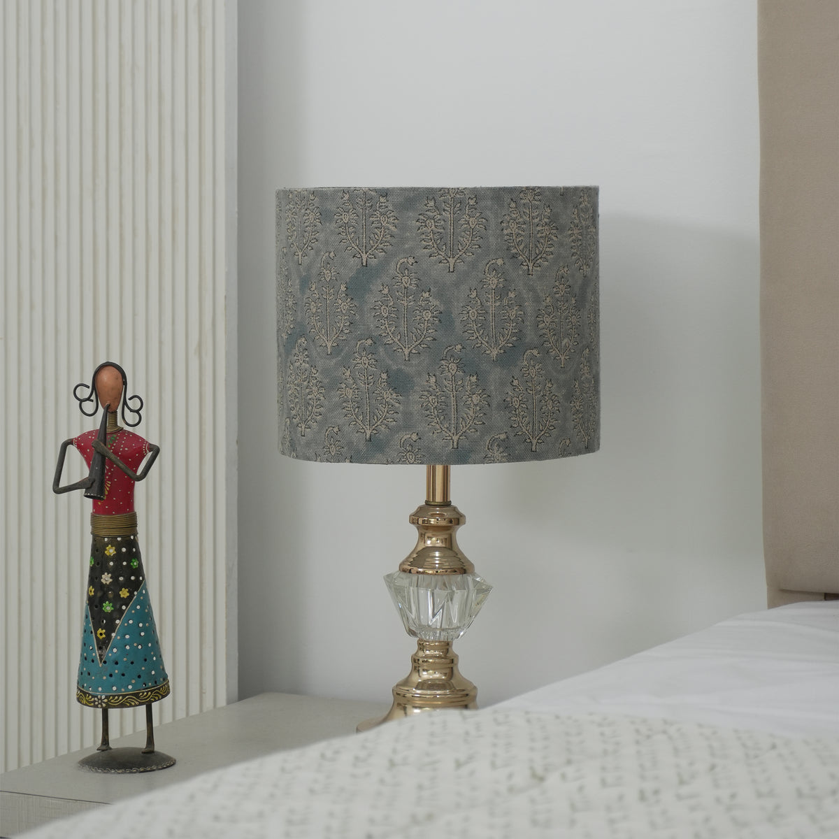 Handcrafted Gray Floral Detachable Linen Lampshade – Neelgagan 