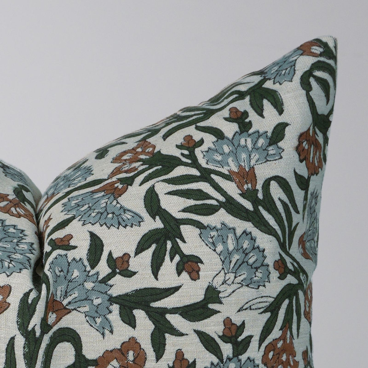 Block Print Thorny Stems Dusty Blue Linen Blend Cushion Cover