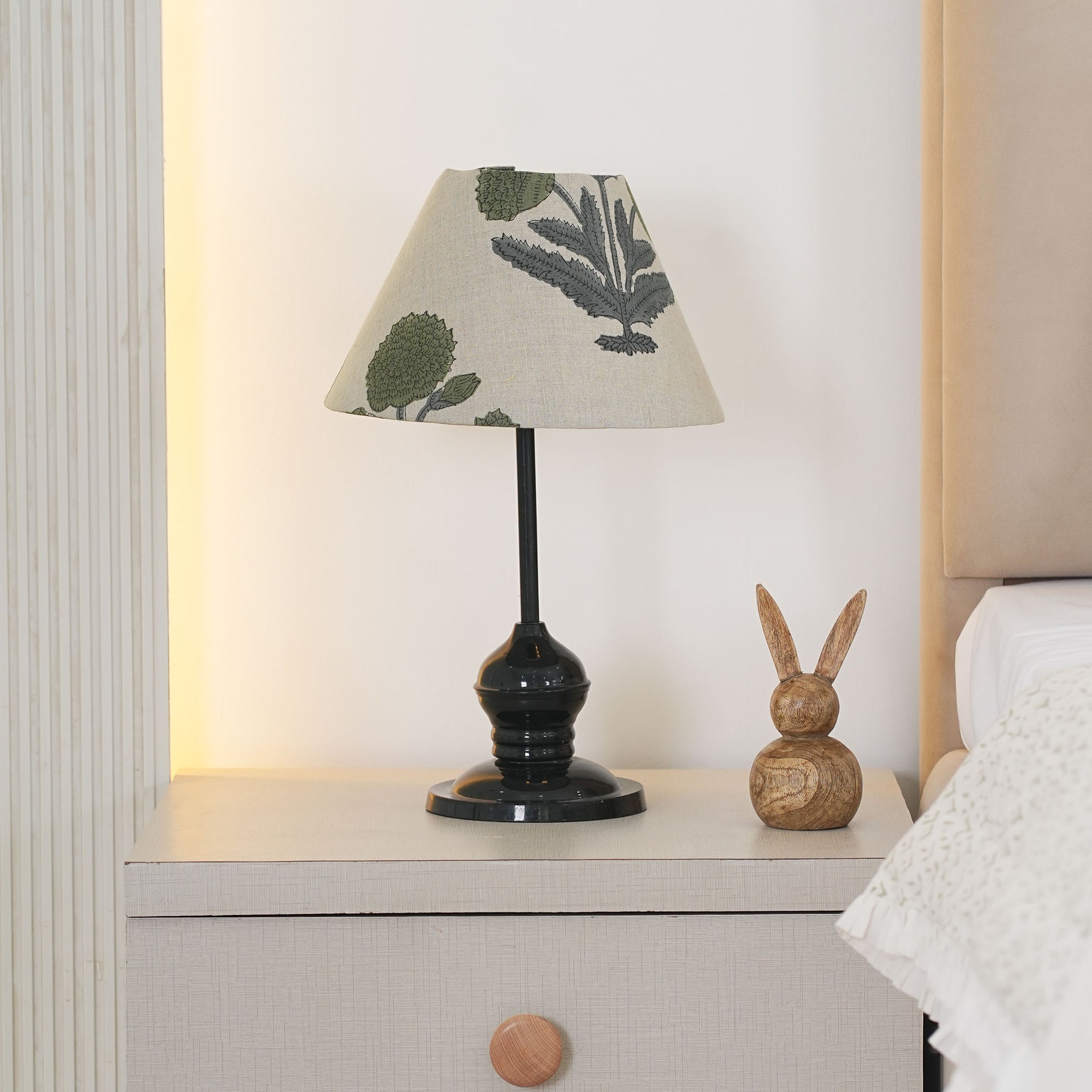 Handcrafted Sage Green Floral Linen Lampshade - Badshah