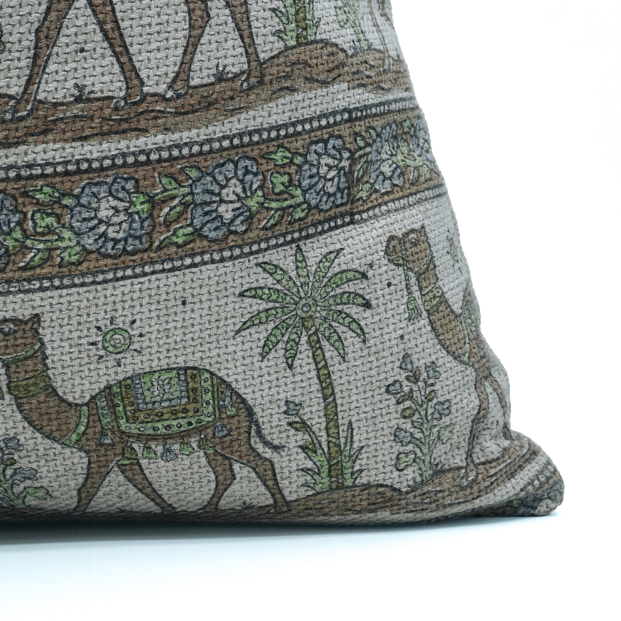 Camel Brown Block Print Jute Linen Pillow Cover 