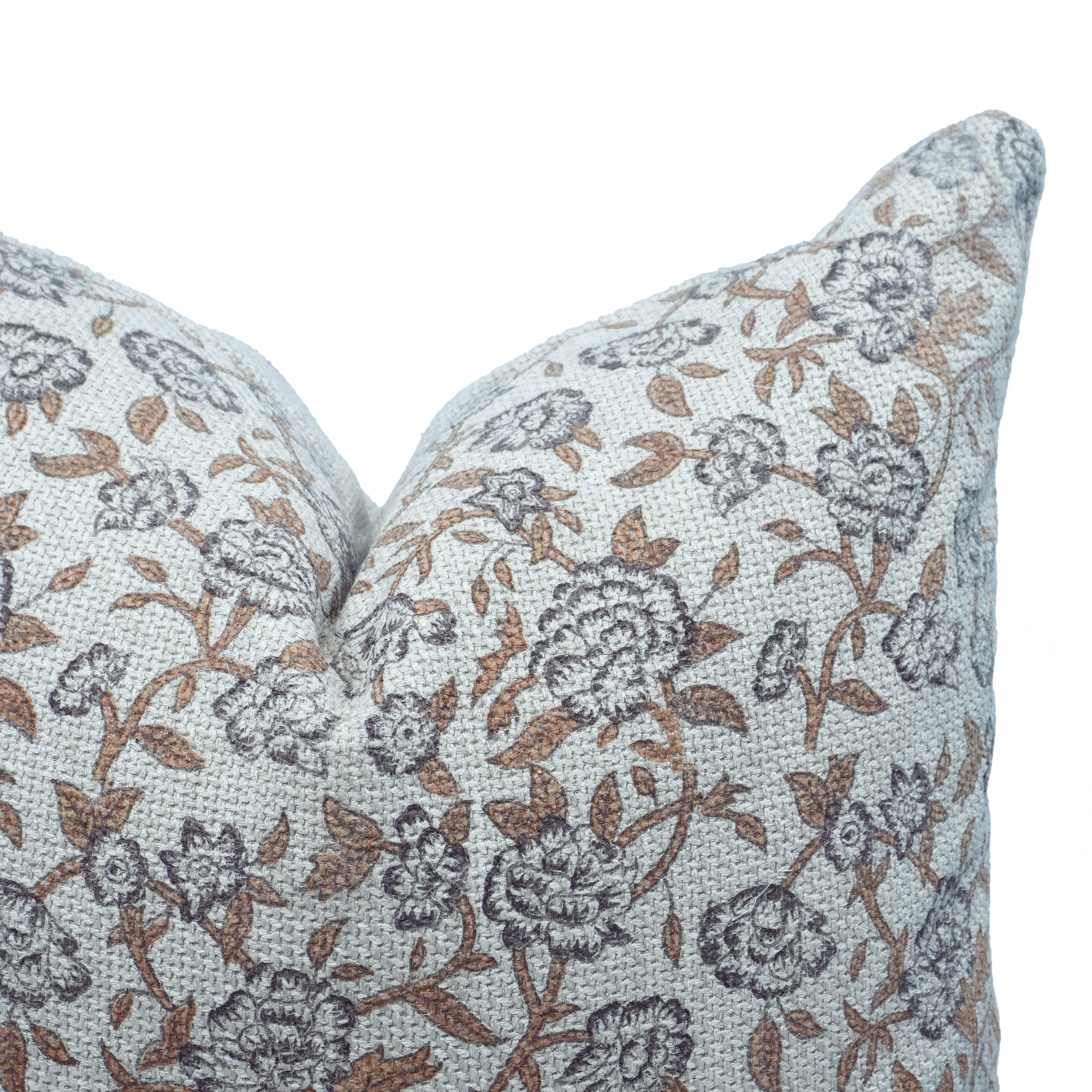 Handmade Jute Linen Black &amp; Brown Floral Cushion - Mrignayani 