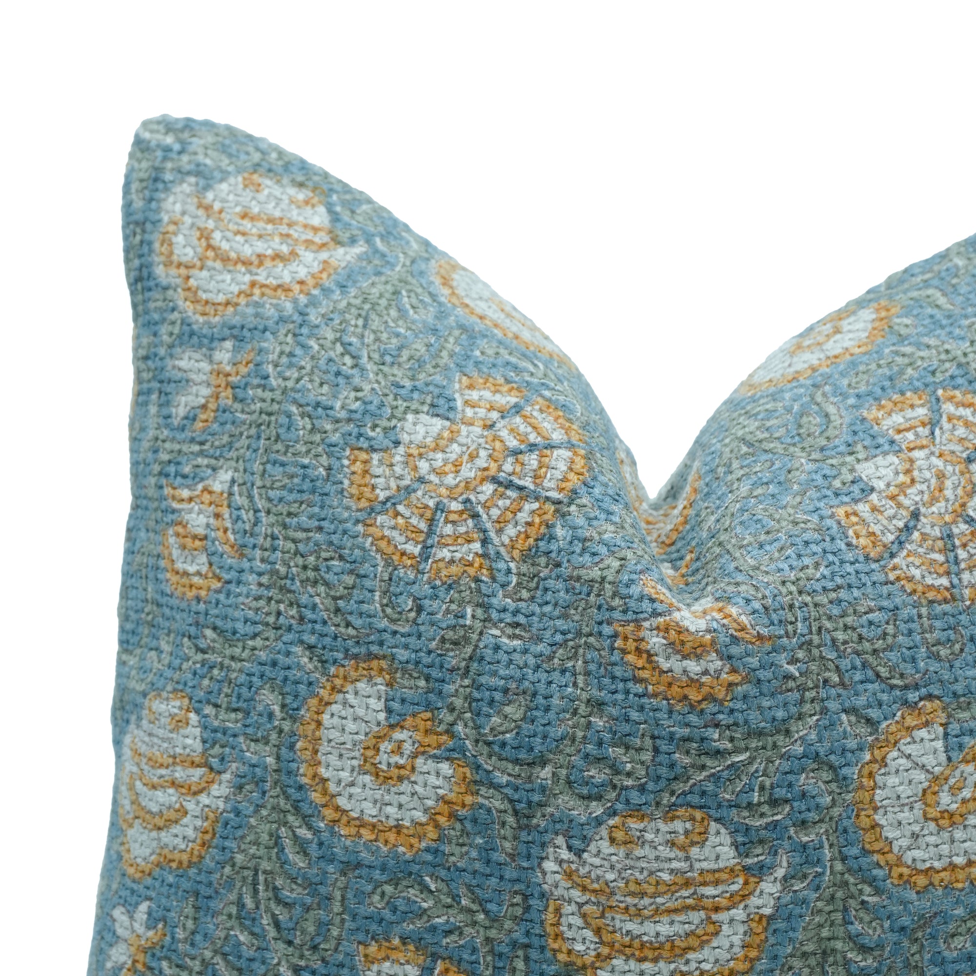 Vasundhra Hand Block Print Jute Linen Cushion Cover Blue Floral