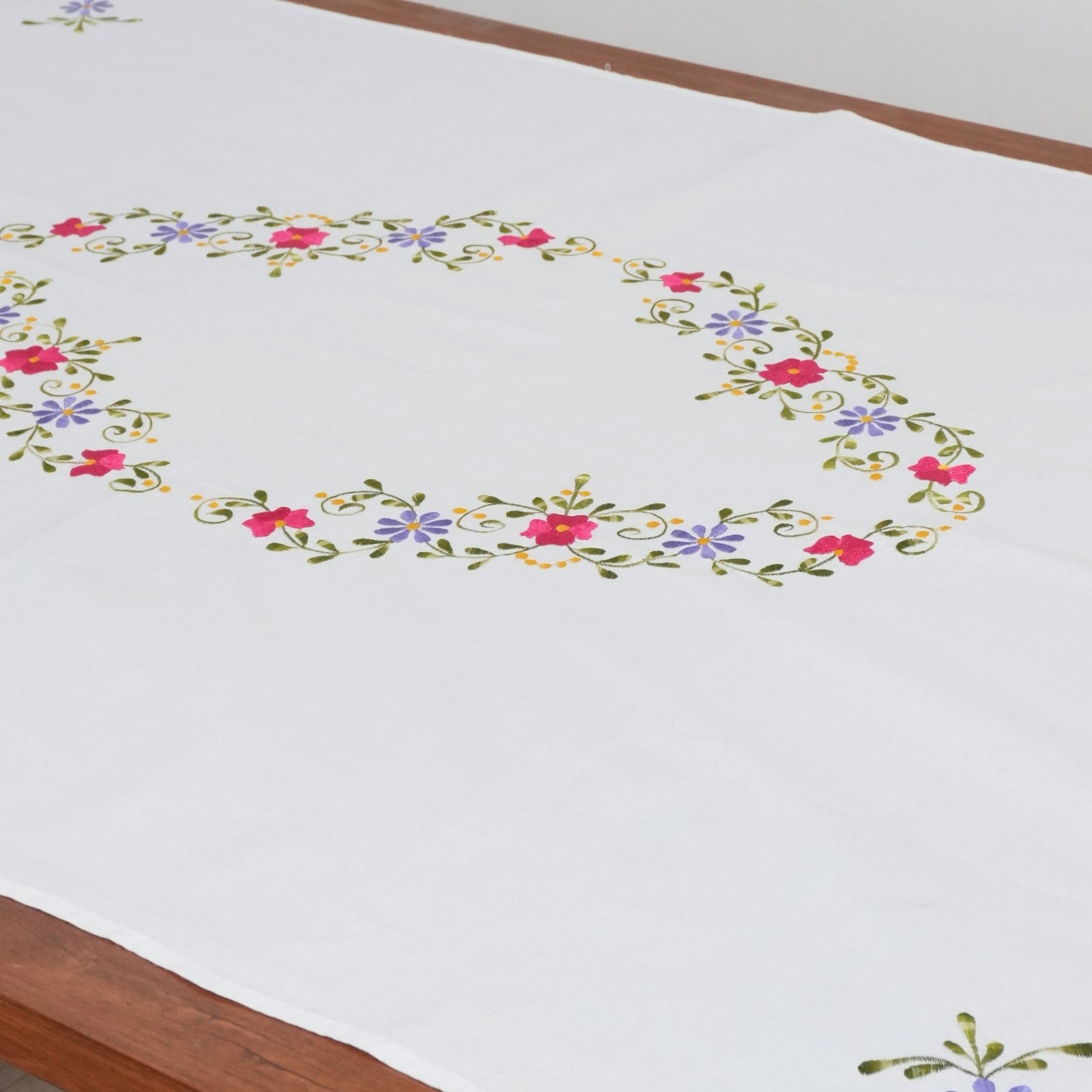Blue Floral Embroidered 100% Thick Cotton Table Cover