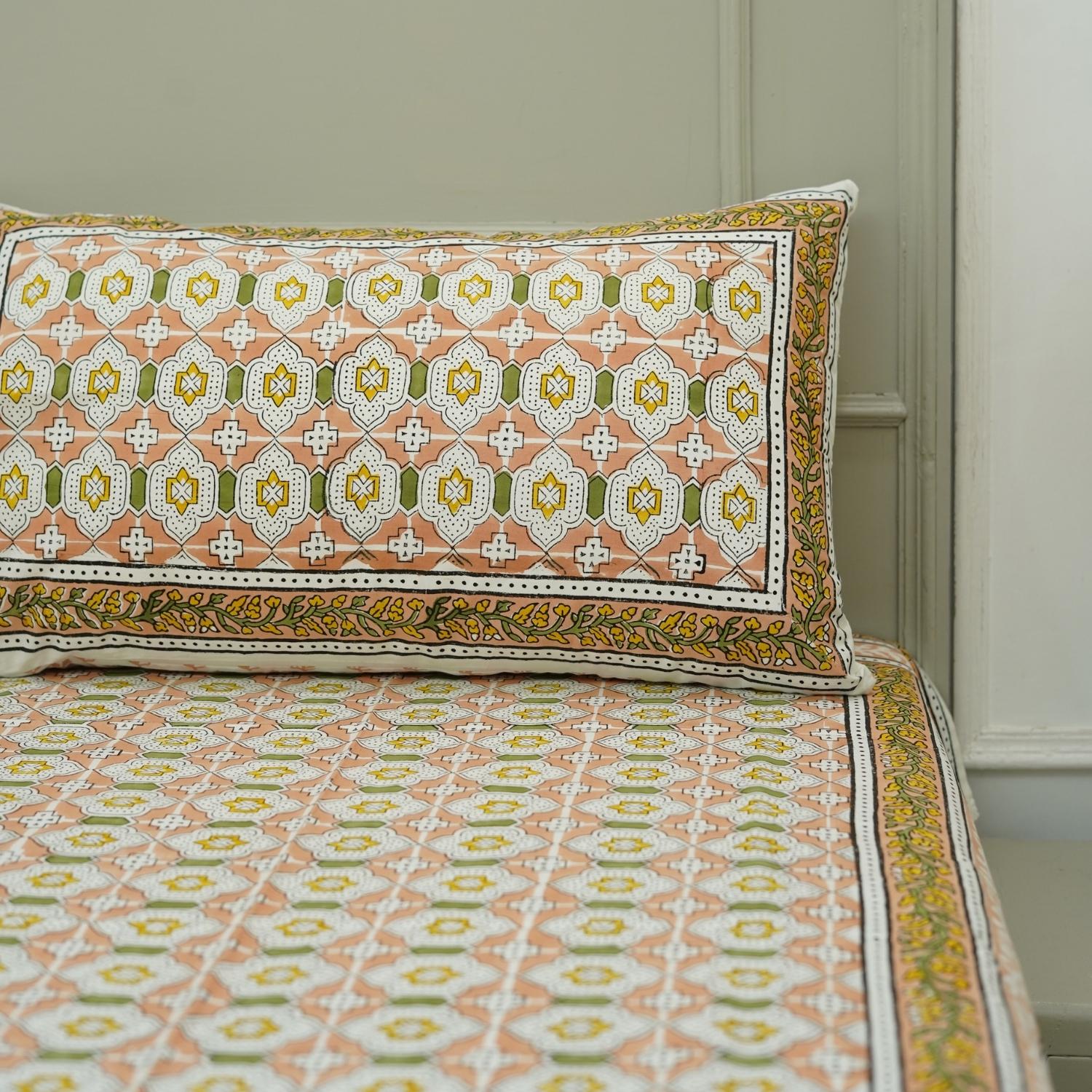 Floral block print 100% cotton bedsheet, natural bedding, decorative cotton bedspreads, colorful printed bedsheet for bedrooms, living room.