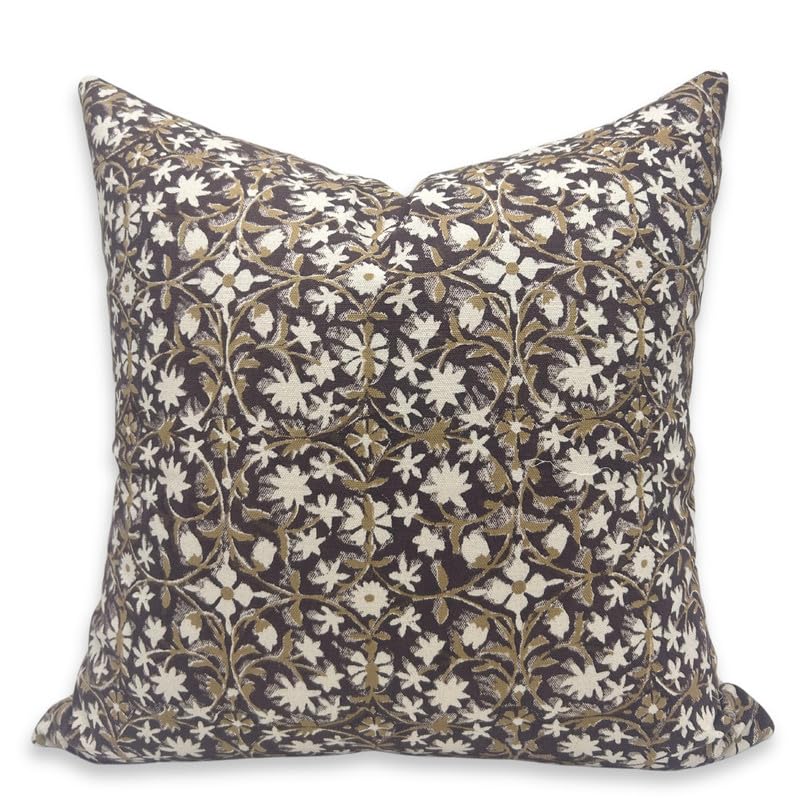 Fabdivine Handmade Block Print Duck Canvas 18X18 Throw Vintage Pillowcase Cushion Cover with Zipper for Sofa, Couch and Bed, Outdoor, Fall Decoration, Boho Home Décor, Mahalaxmi, Brown