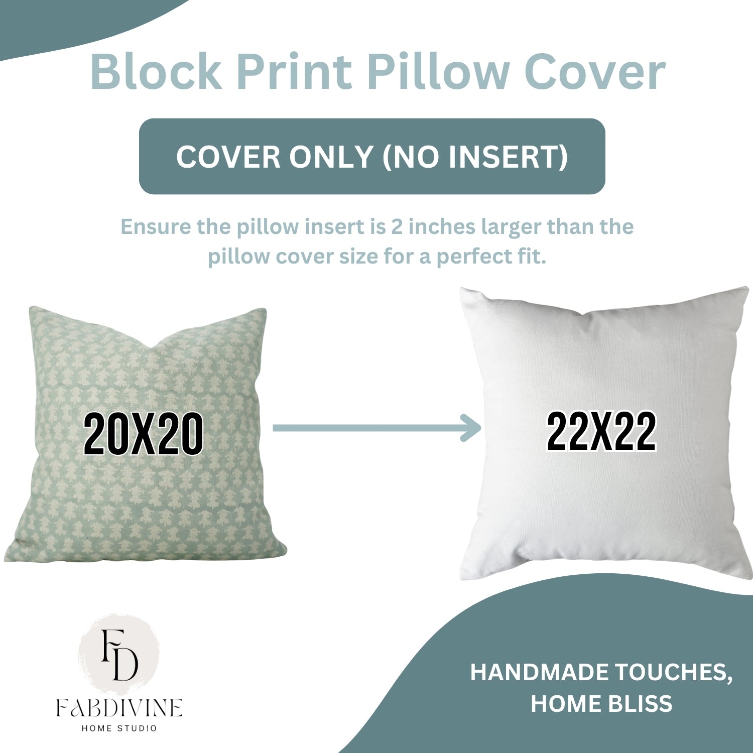 Block Printed Floral Design Handmade Pure Linen Cushion Wrap/Cover - Traz