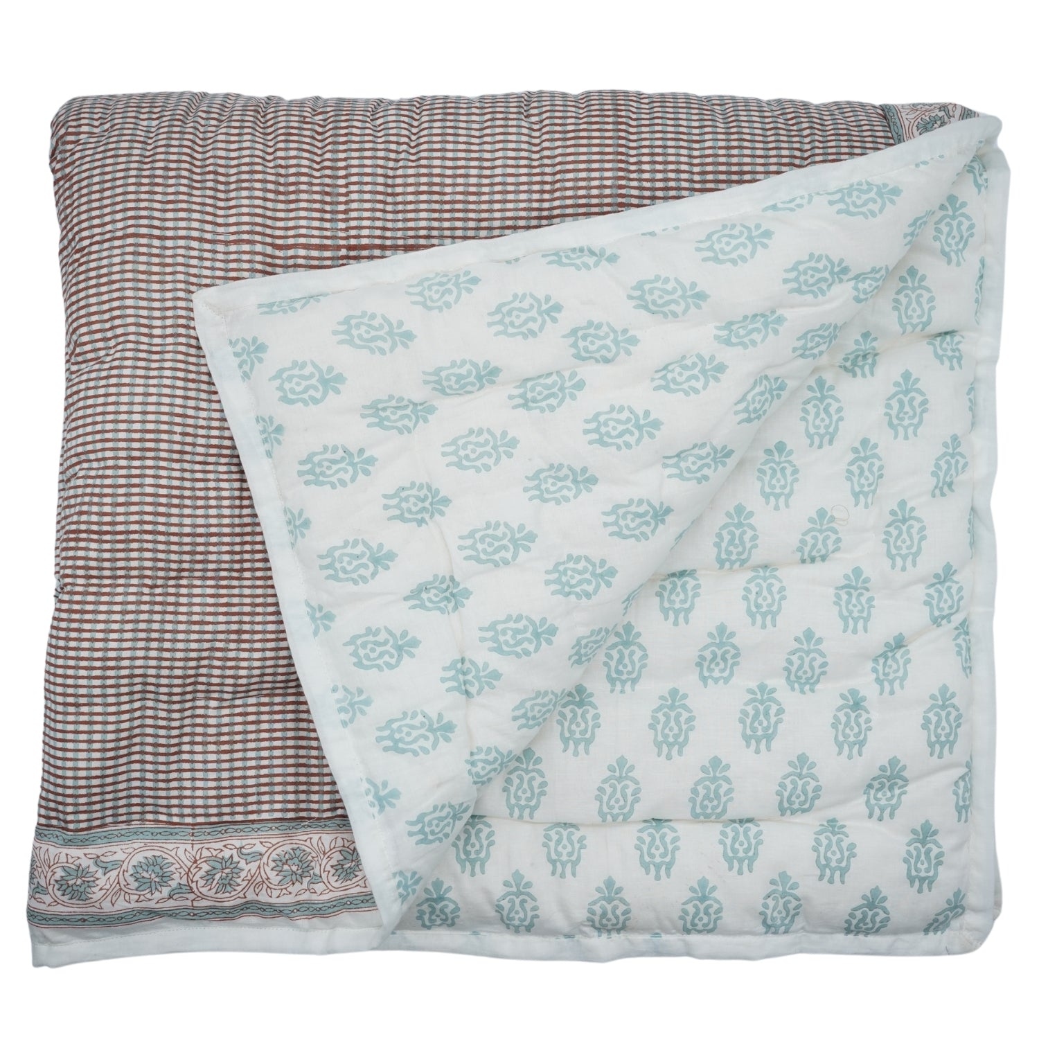 Umbrella Hand Block Print Reversible Cotton Quilt