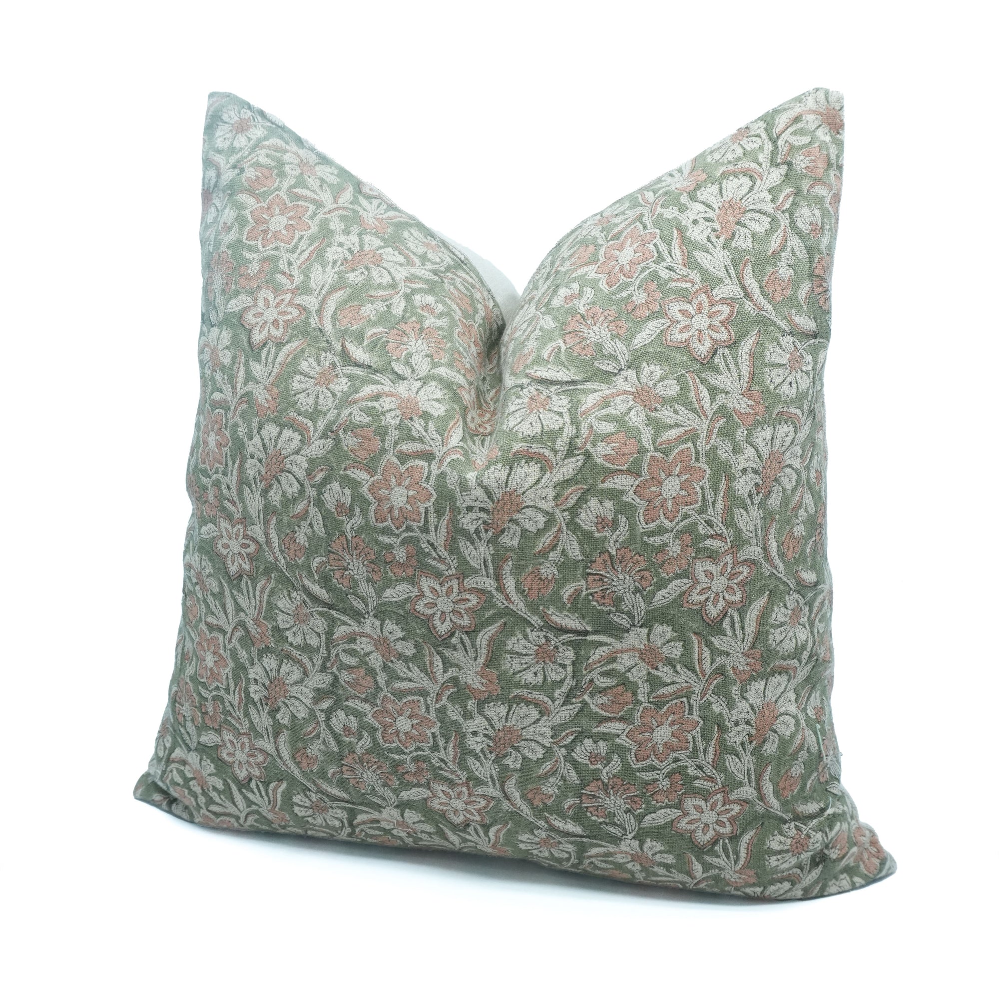 Dark Green Jarul Block Print Linen Boho Cushion Cover 