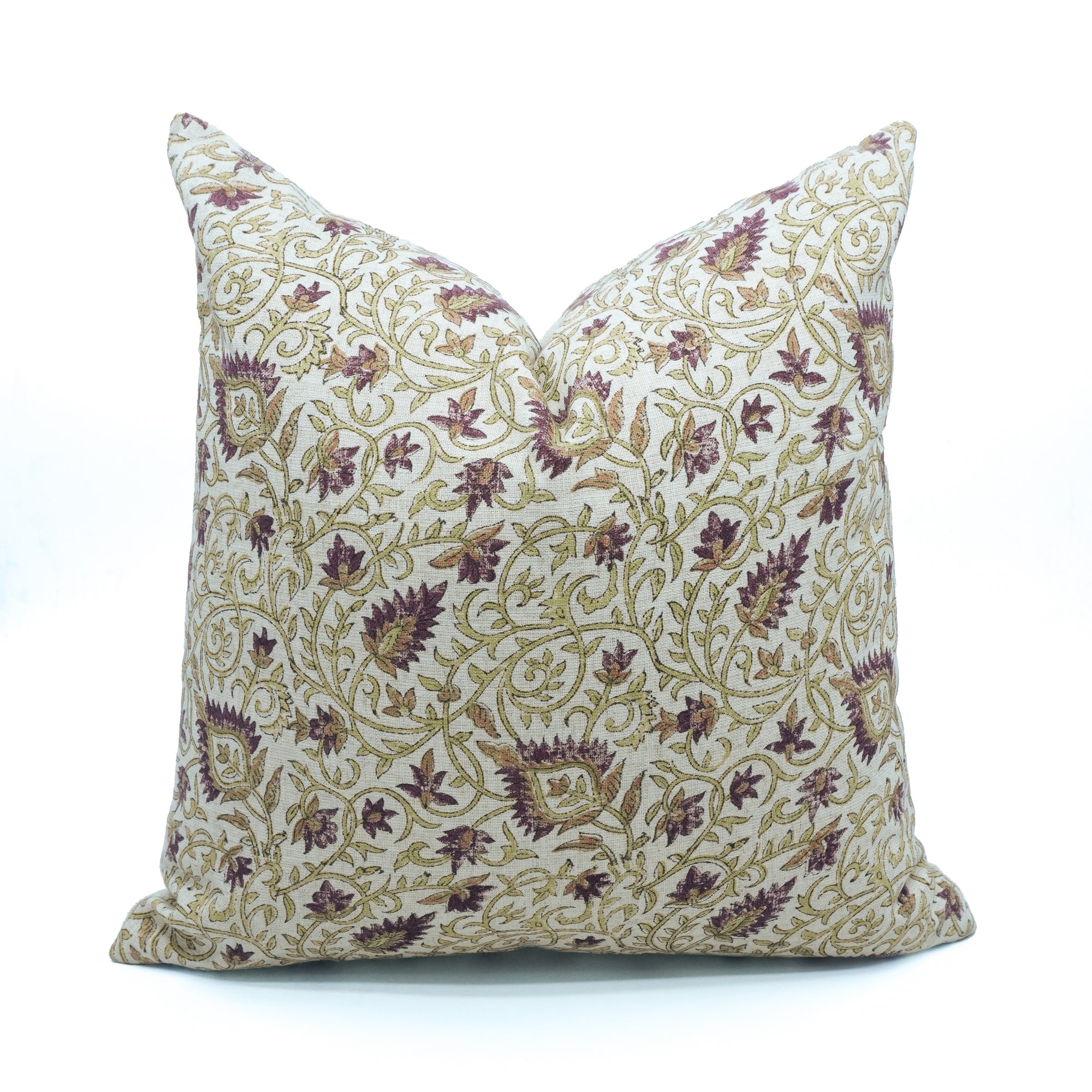 Indian Floral Print Heavy Viscose Linen Pillow Cover - Hawamahal