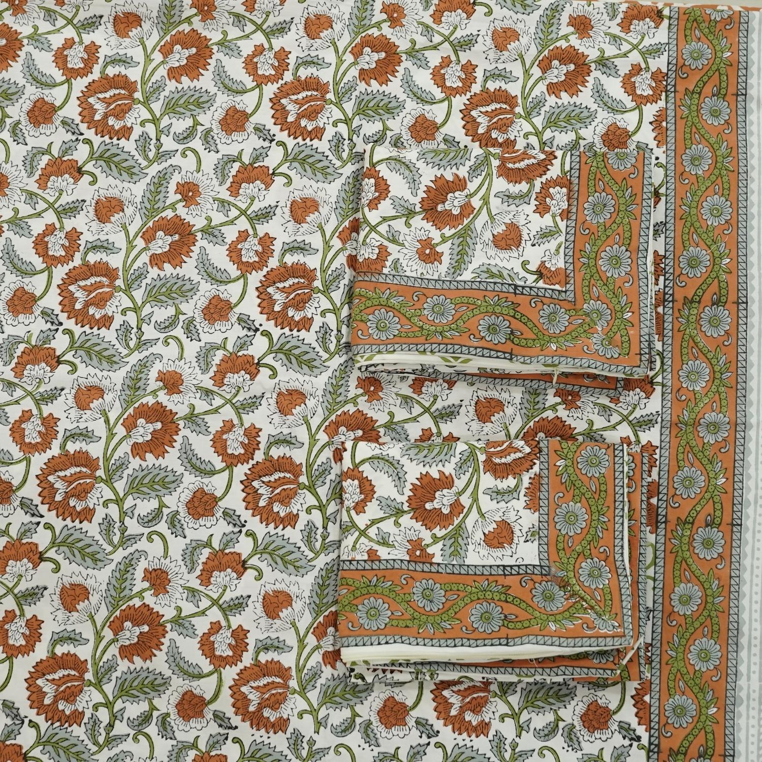 Feel the softness of handwoven cotton adorned with floral block prints in this bedsheet and pillow cover set. Each pattern is carefully stamped by hand, offering authenticity and an earthy, artistic vibe.