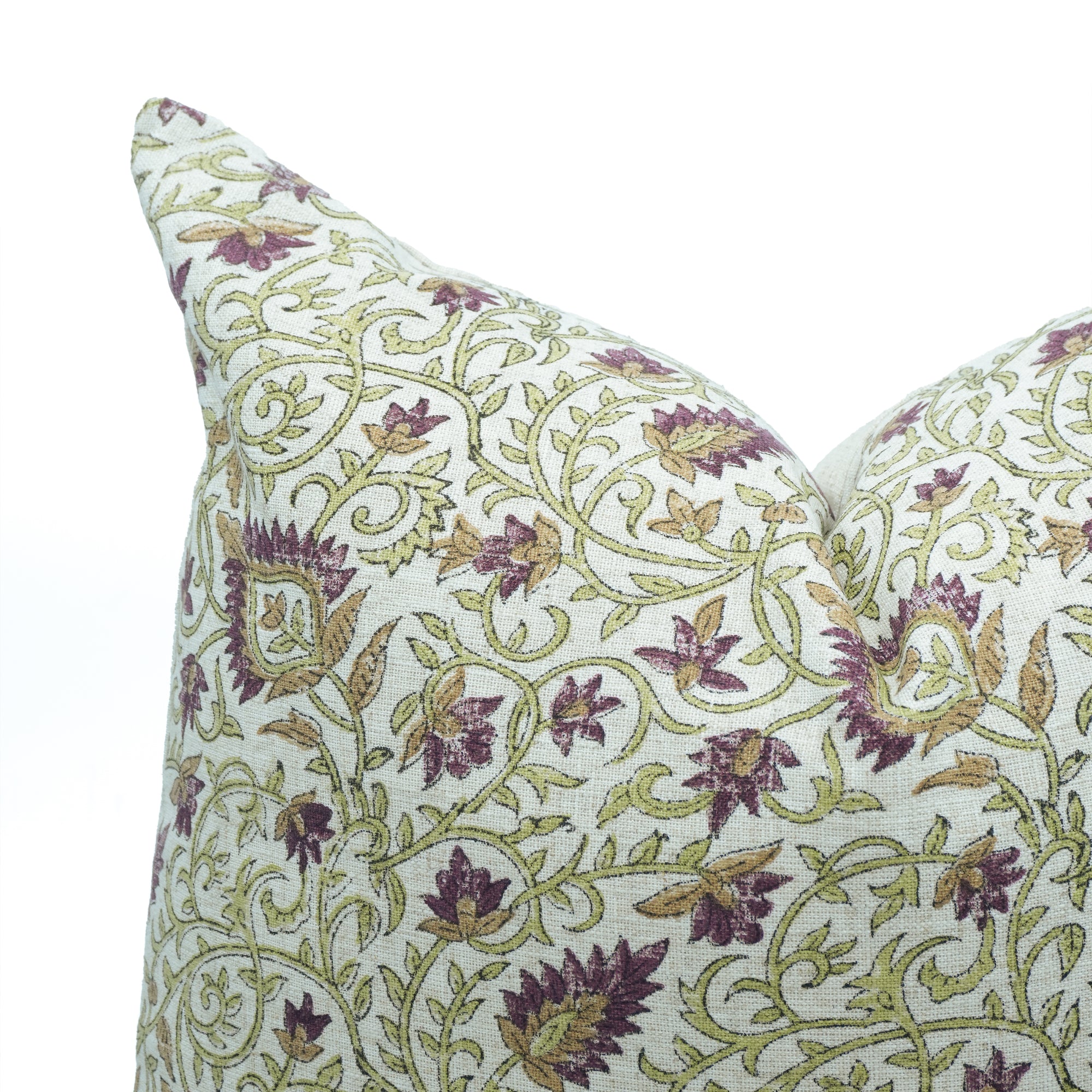 Indian Floral Print Heavy Viscose Linen Pillow Cover - Hawamahal