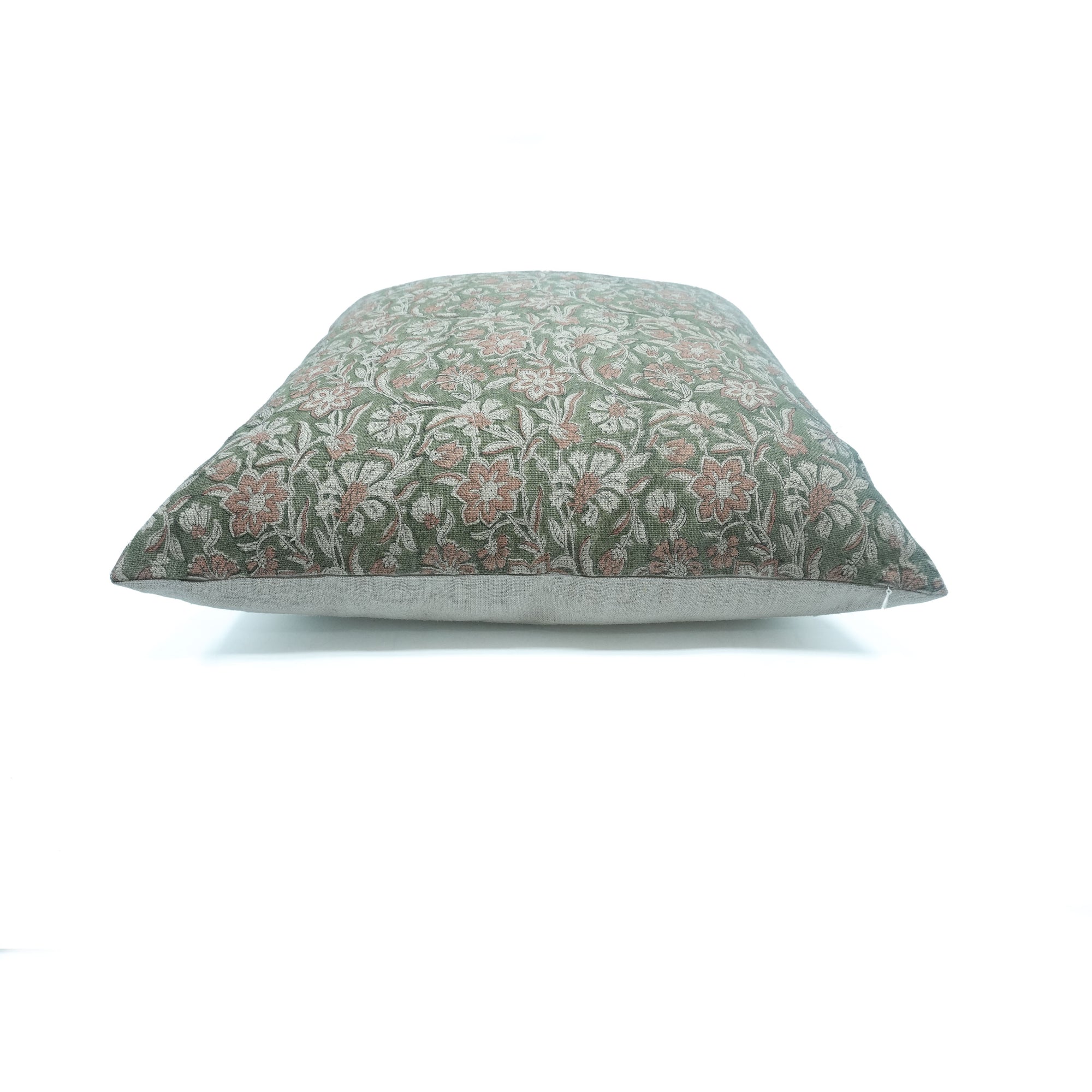 Dark Green Jarul Block Print Linen Boho Cushion Cover 