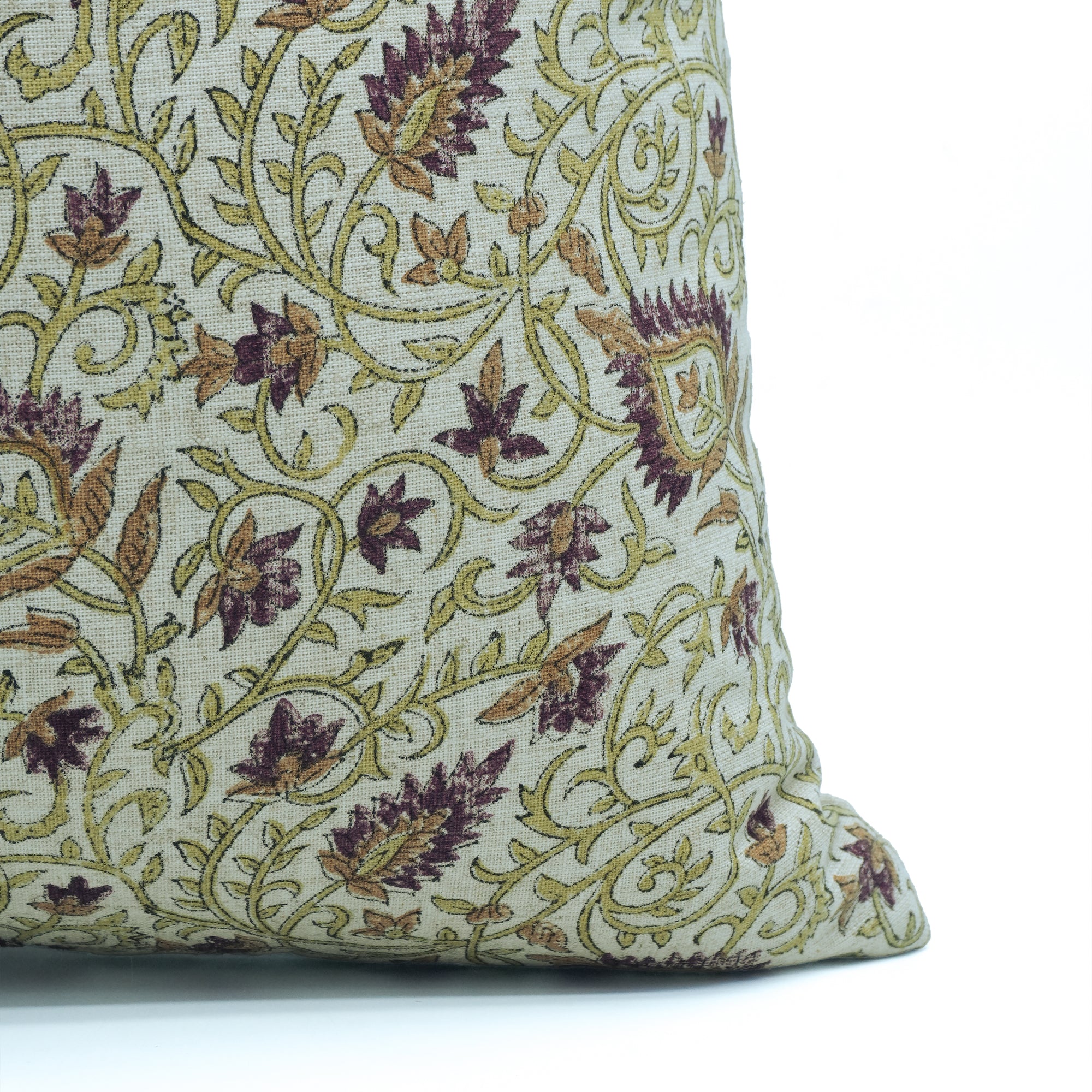 Indian Floral Print Heavy Viscose Linen Pillow Cover - Hawamahal