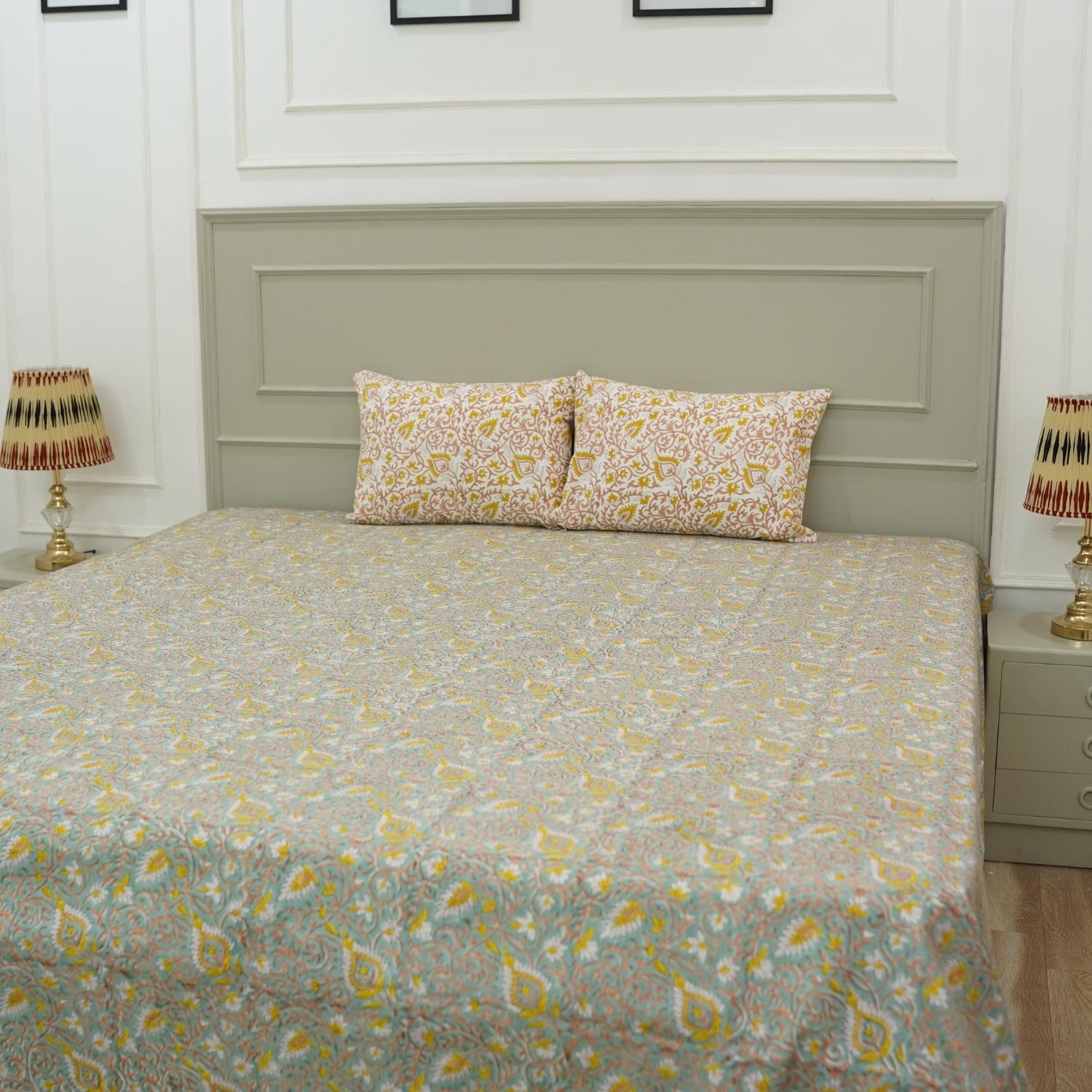 Our artisan-crafted cotton bedding features hand block floral prints that elevate your room&amp;