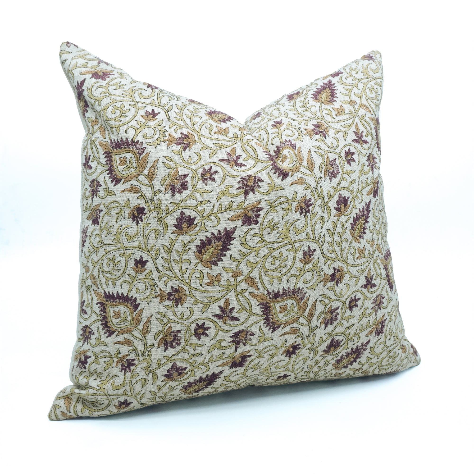 Indian Floral Print Heavy Viscose Linen Pillow Cover - Hawamahal