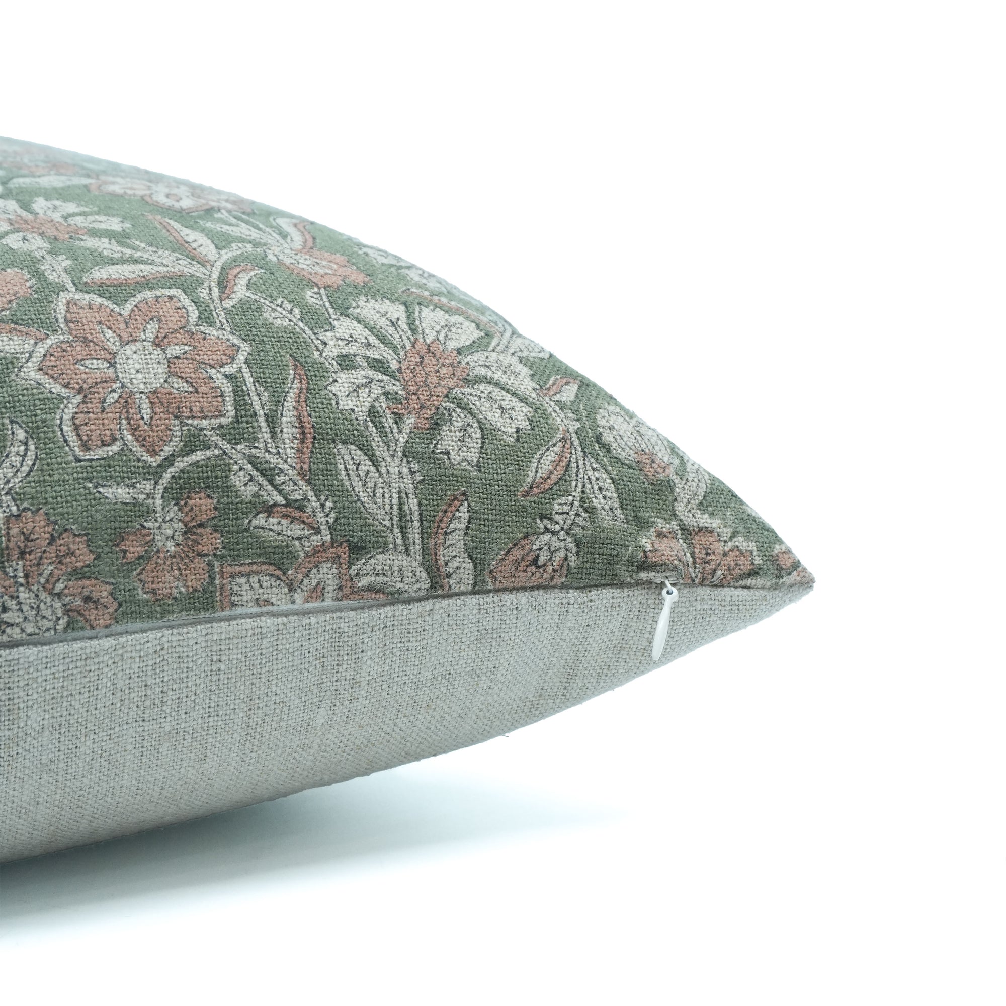 Dark Green Jarul Block Print Linen Boho Cushion Cover 