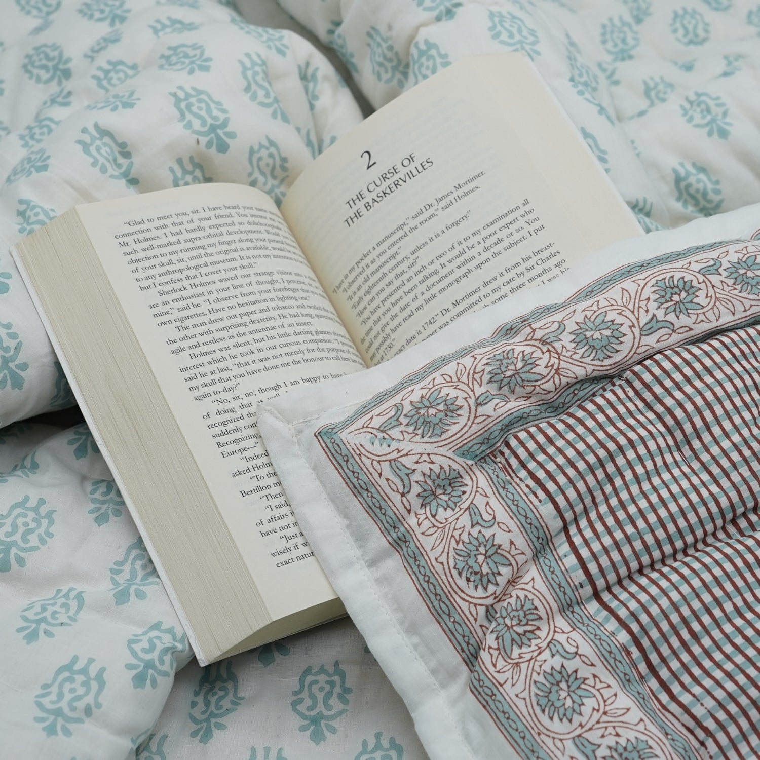 Umbrella Hand Block Print Reversible Cotton Quilt