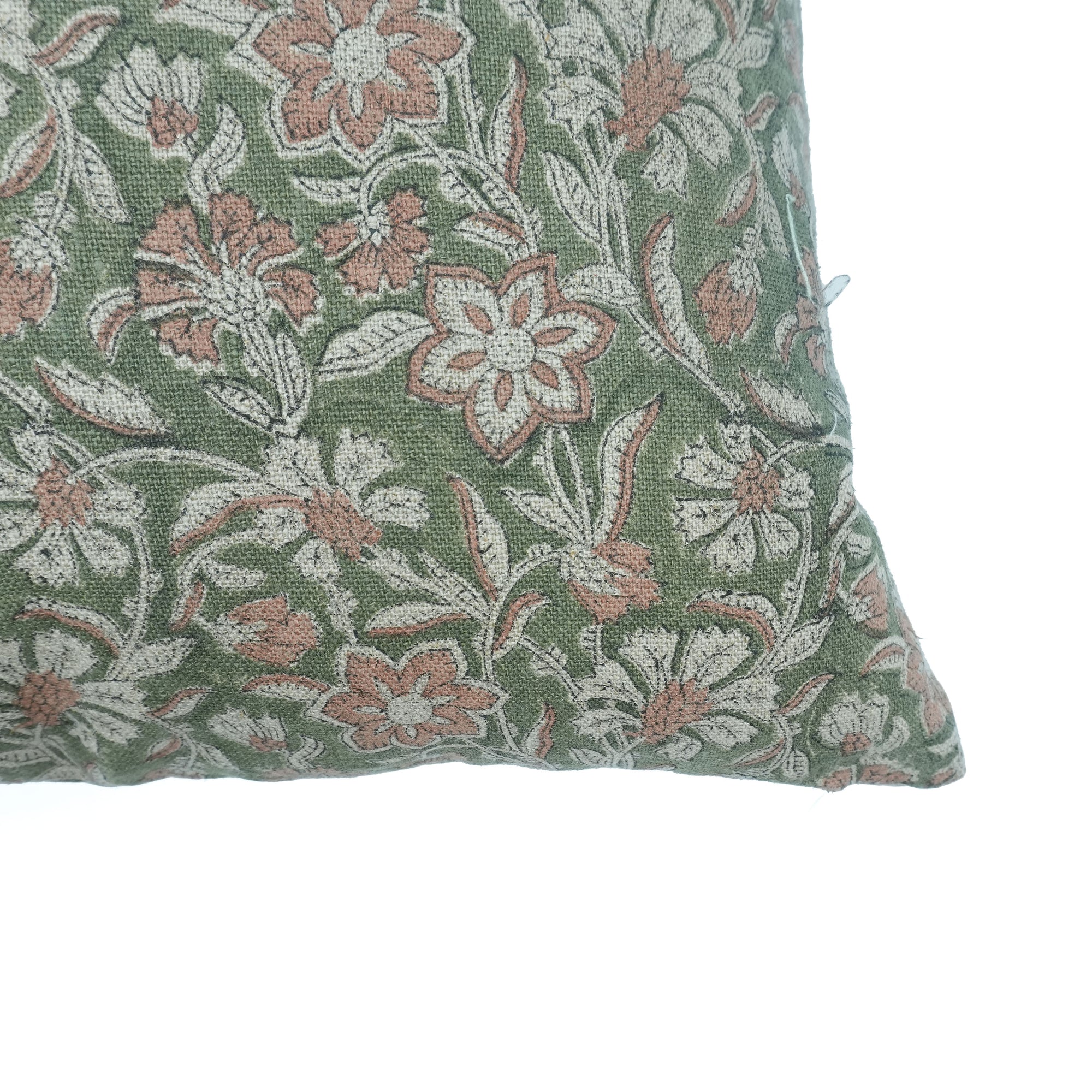 Dark Green Jarul Block Print Linen Boho Cushion Cover 