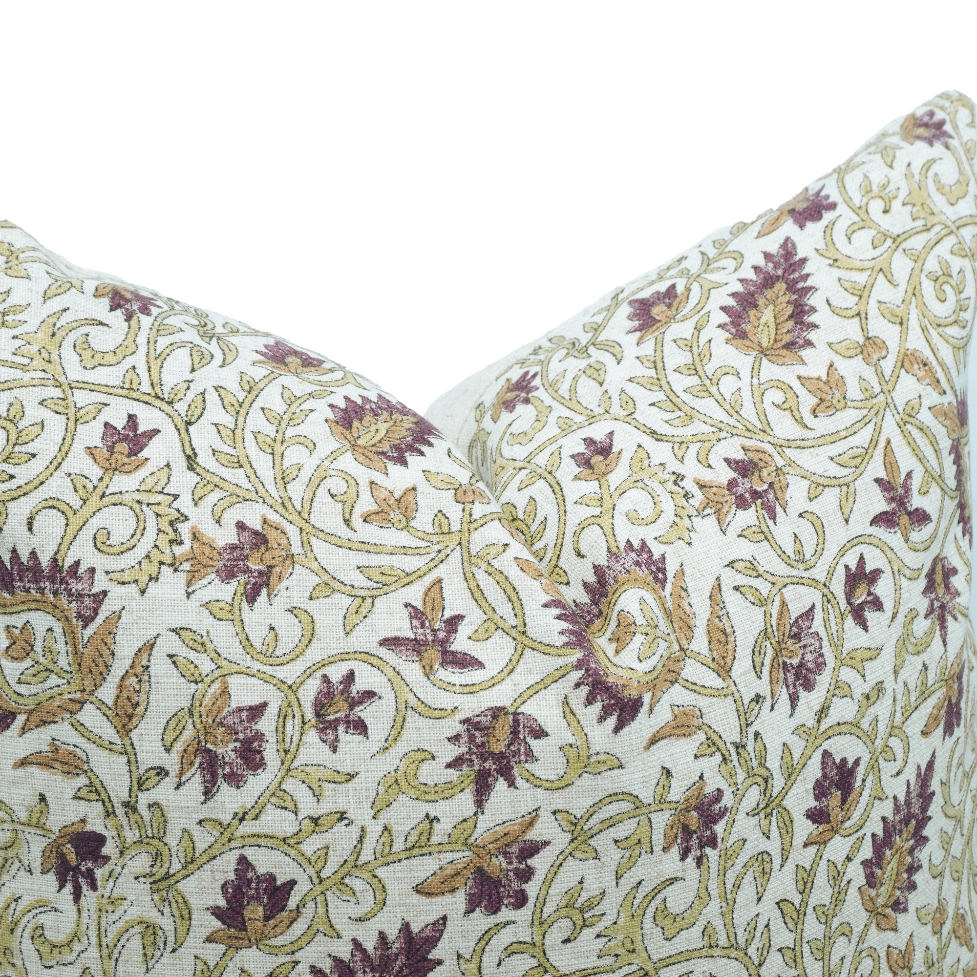 Indian Floral Print Heavy Viscose Linen Pillow Cover - Hawamahal