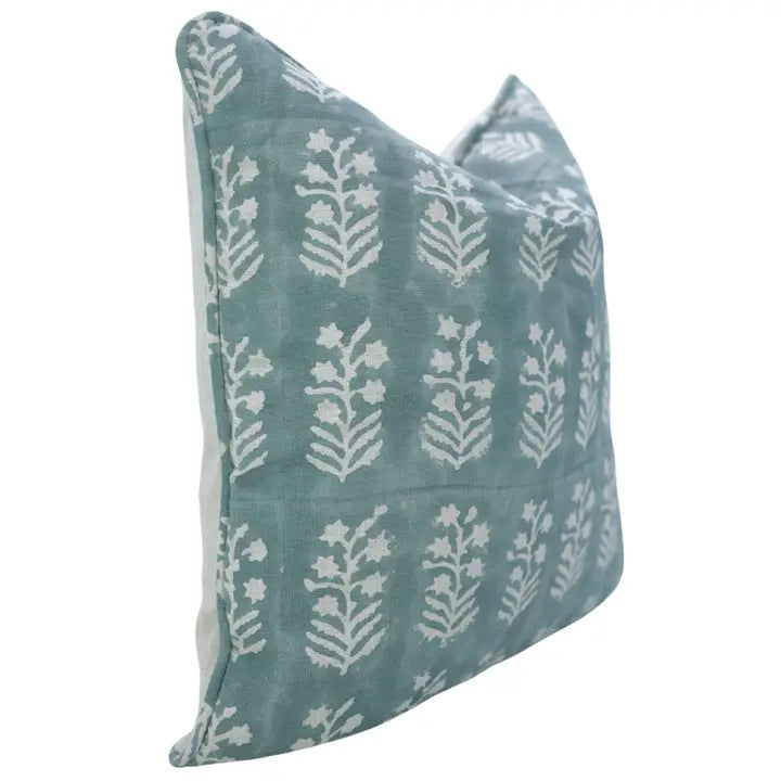 Block Print Linen Cushion Cover - Dusty Teal Inderdhanush