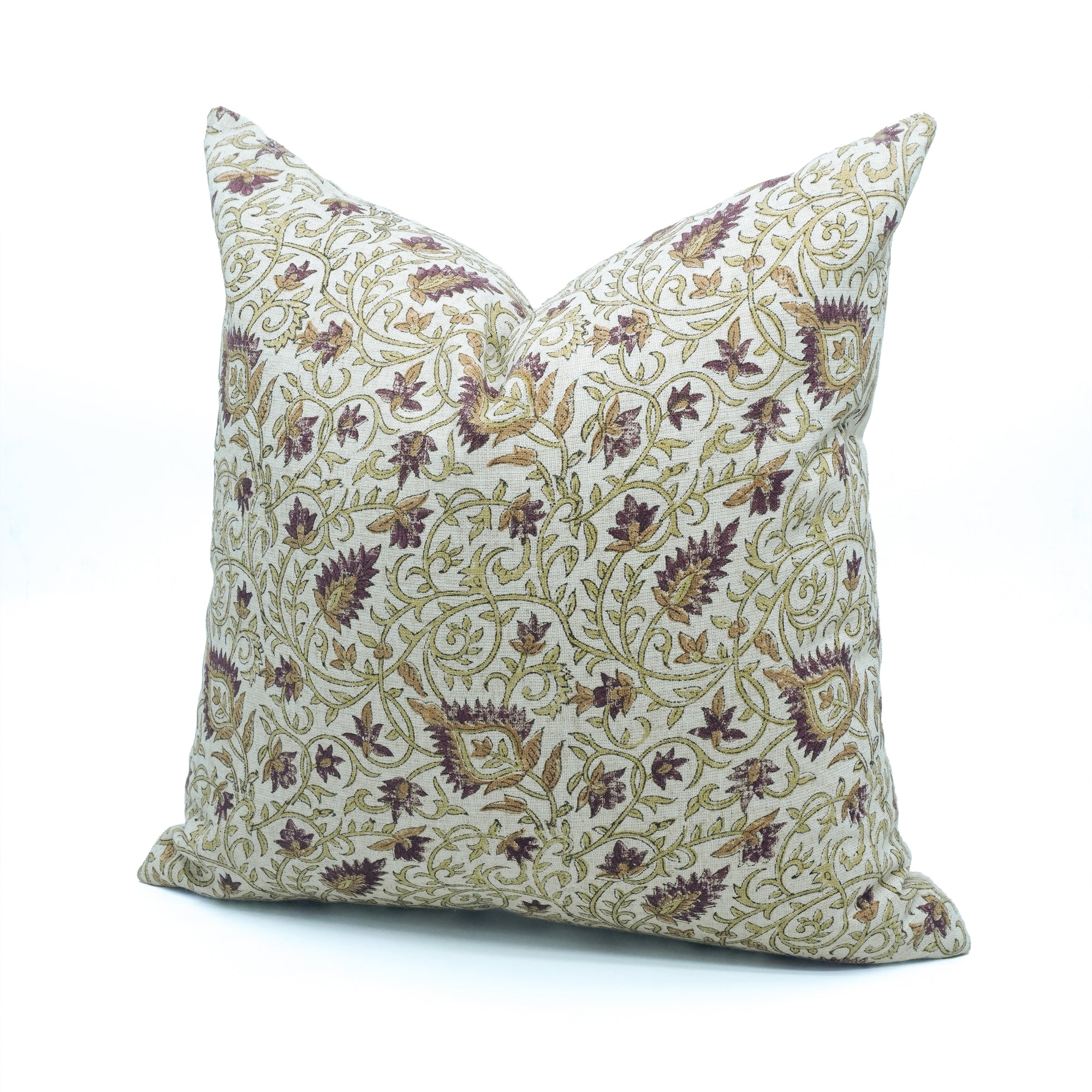 Indian Floral Print Heavy Viscose Linen Pillow Cover - Hawamahal