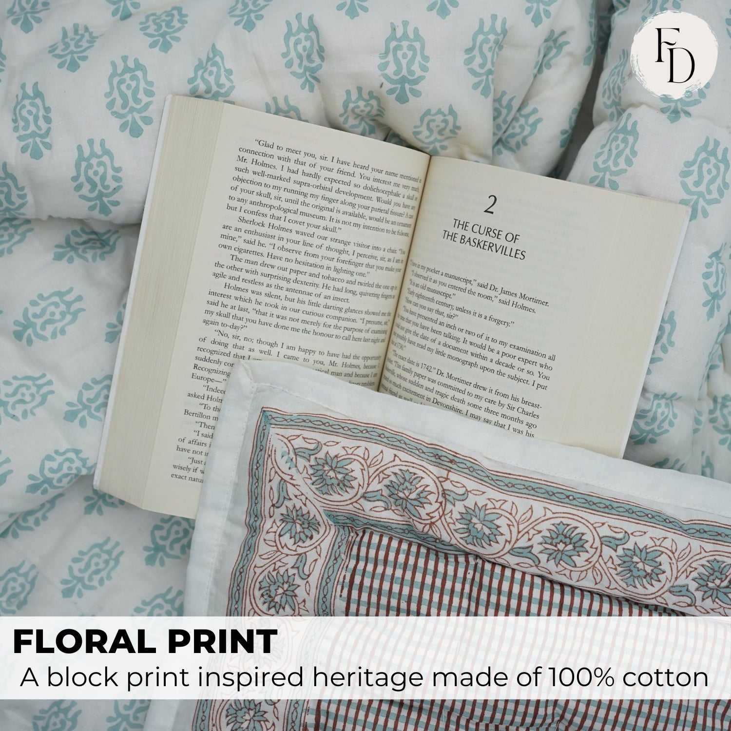 Umbrella Hand Block Print Reversible Cotton Quilt