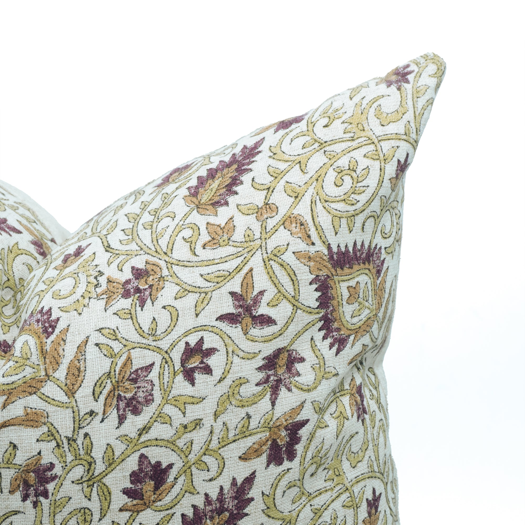 Indian Floral Print Heavy Viscose Linen Pillow Cover - Hawamahal