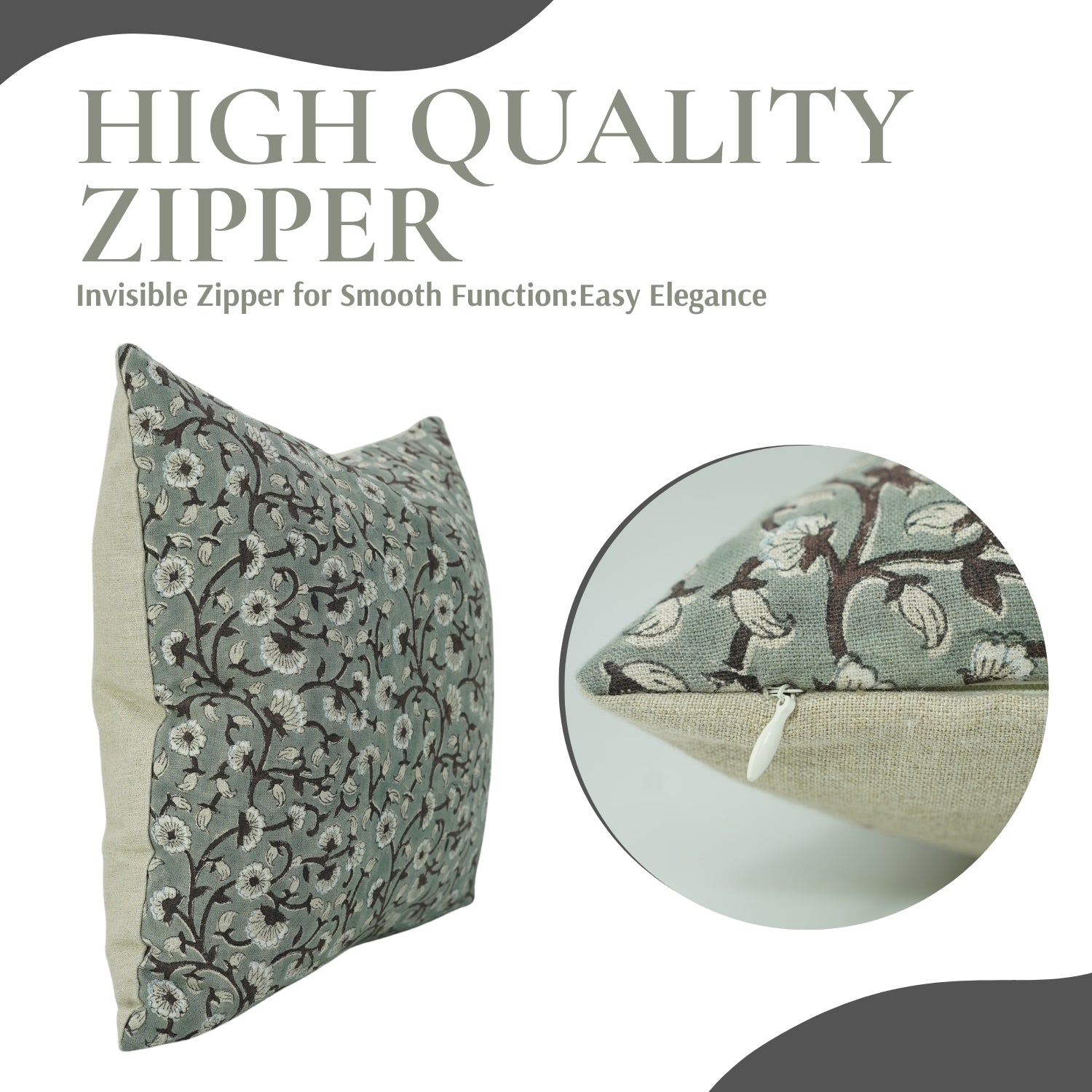 Floral Handmade Block Printed Pure Linen Pillow Cover - Himachal