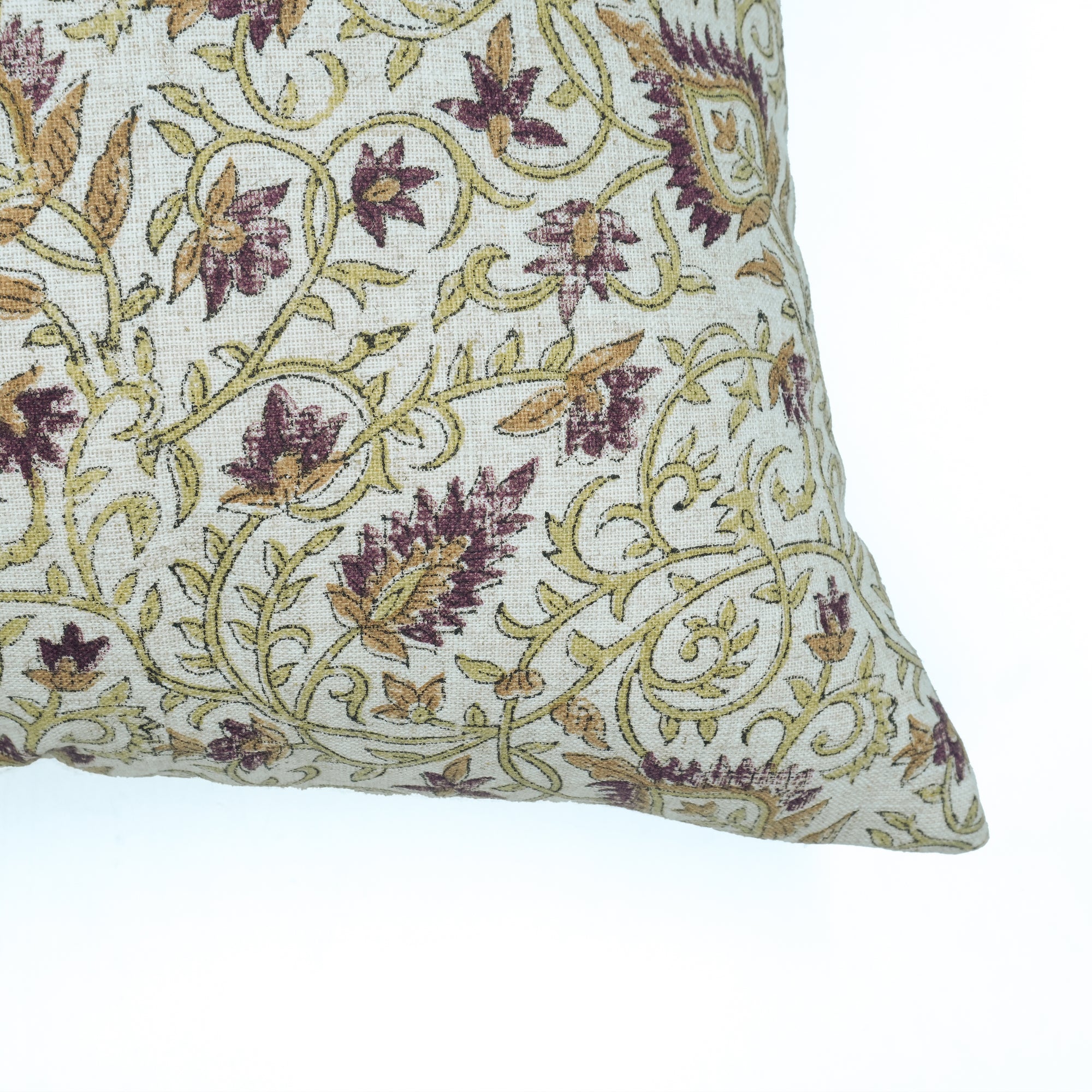 Indian Floral Print Heavy Viscose Linen Pillow Cover - Hawamahal
