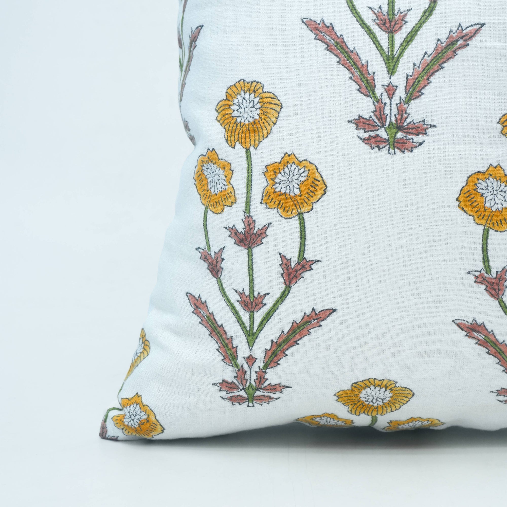 Block Print Pillow Cover on Pure White Linen - Amitabh