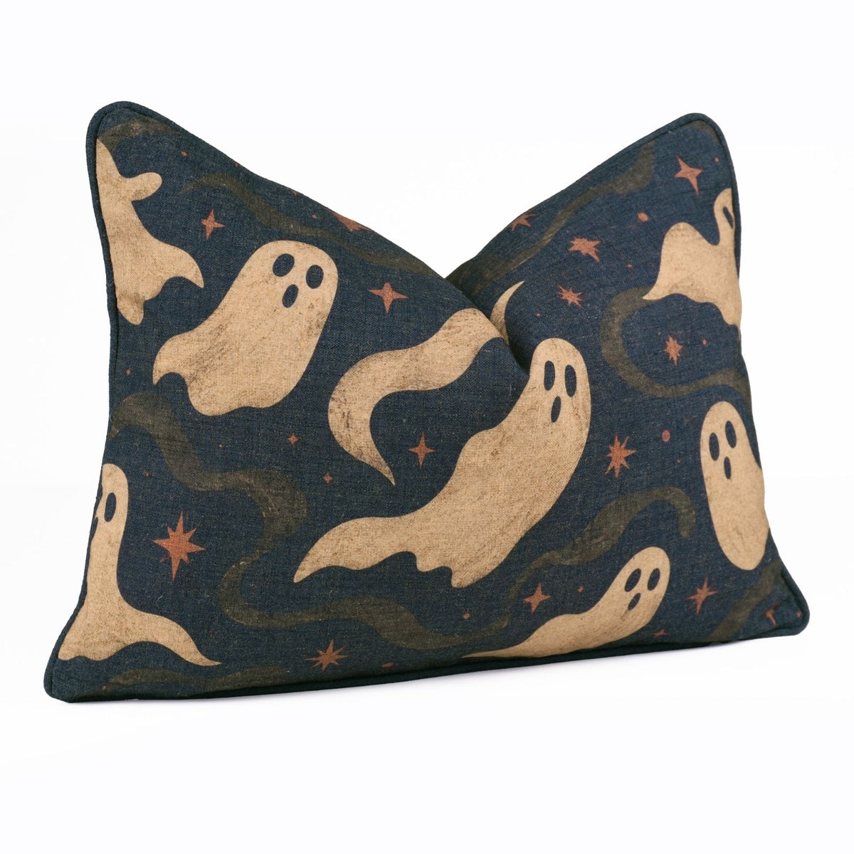 Ghost Printed Linen Lumbar Piping Cushion Cover - Spook Halloween