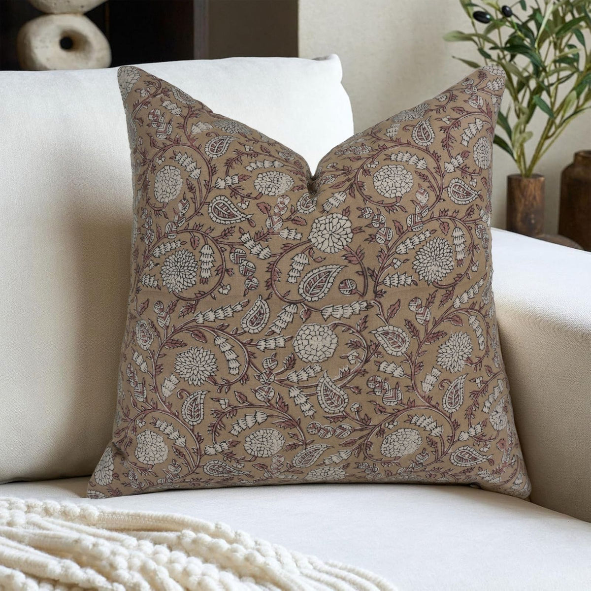 Handmade Shilong Linen Blend Camel Decorative Pillow Cover