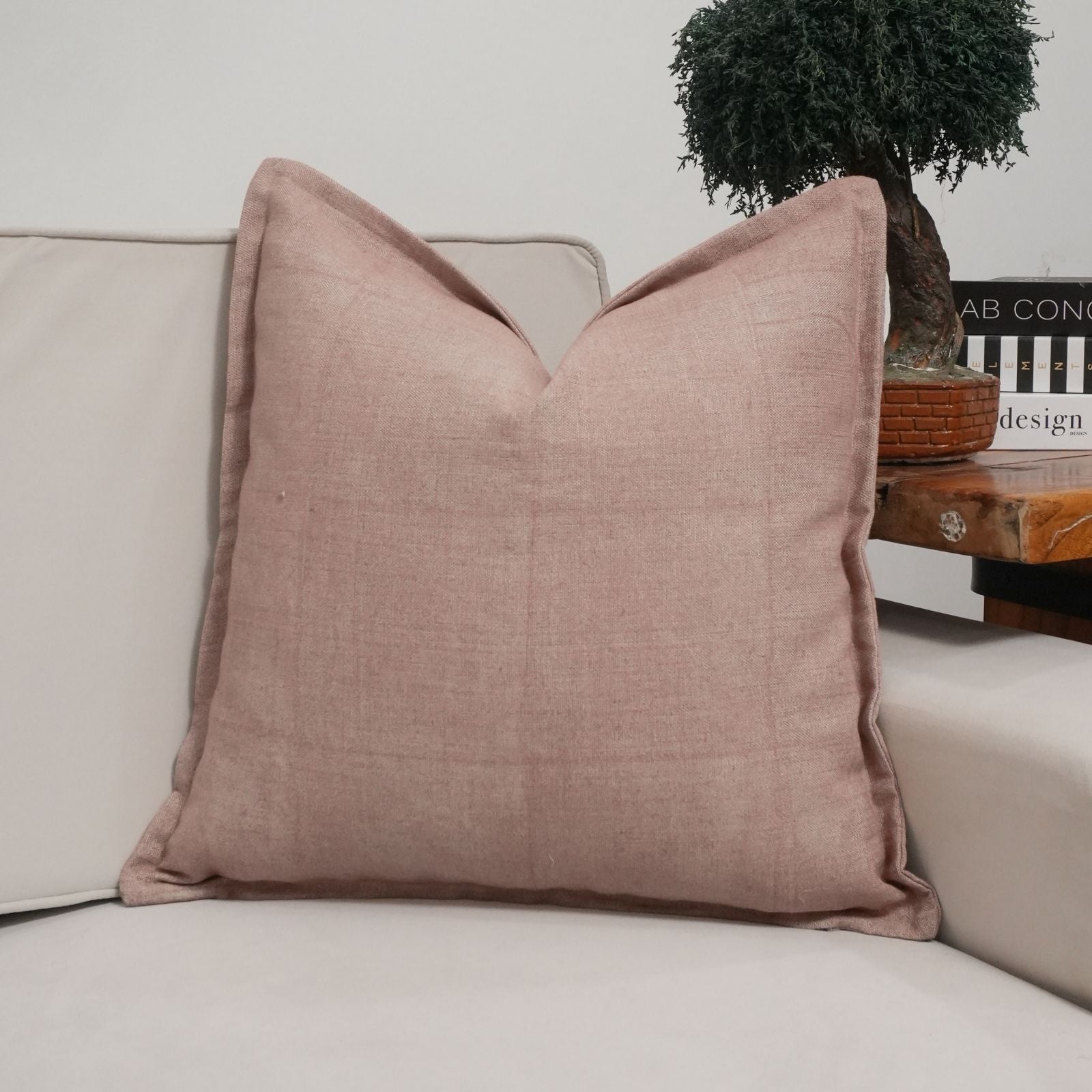 Solid Pink Thick Linen Oxford Pillow Cover | Farmhouse Decor