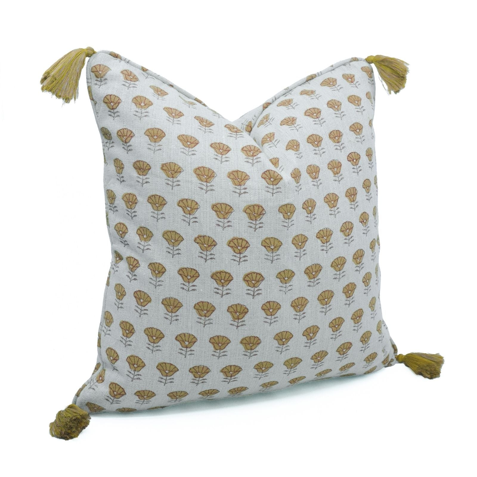 Indian Artisan Block Print Tassel Linen Pillow Cover - Kohinoor
