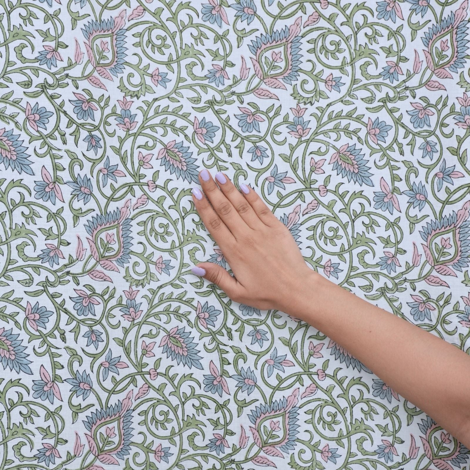 Wooden Block Print Pink Floral Cotton Curtain - Hawamahal