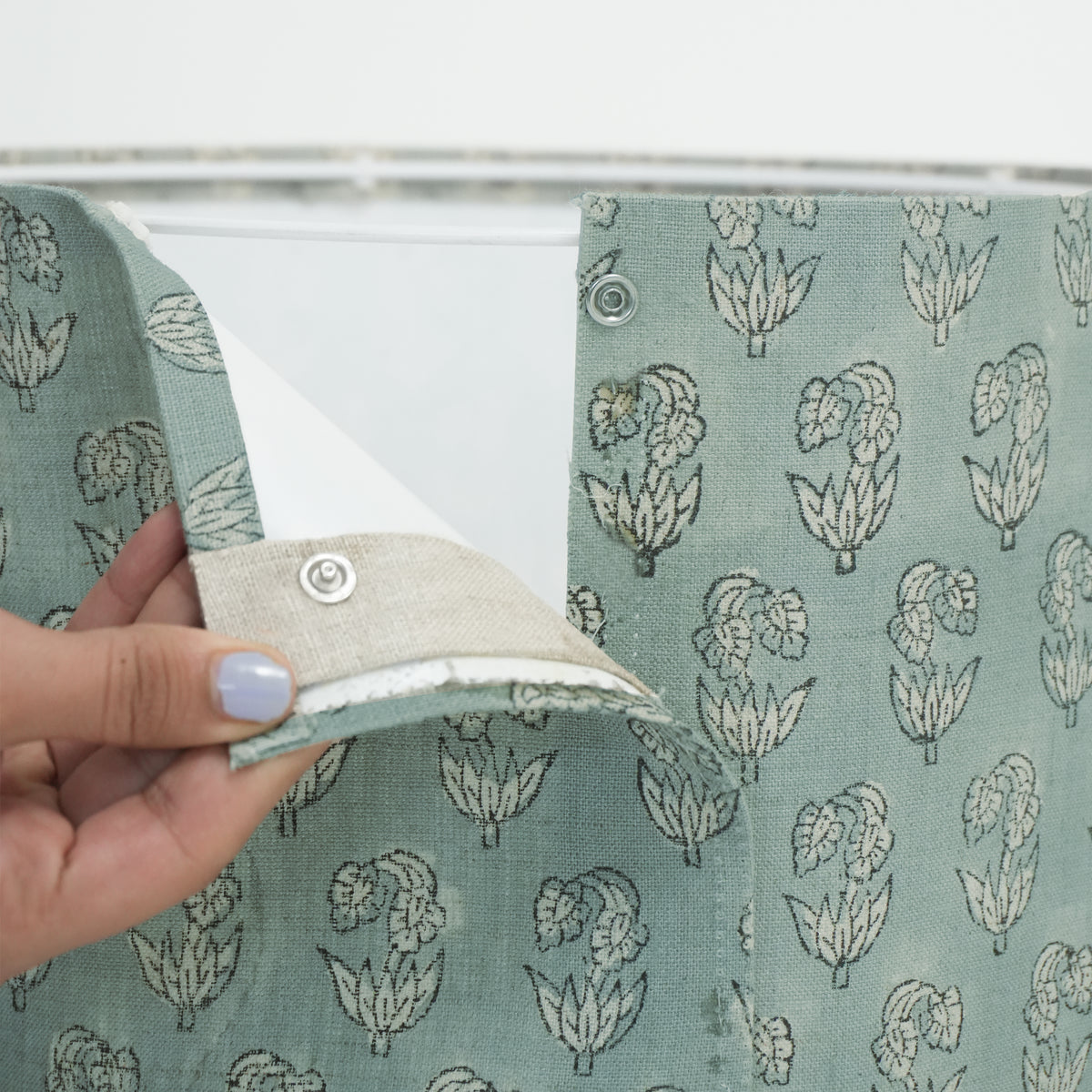 Indian Hand Printed Sage Green Floral Linen Lampshade - Superstar