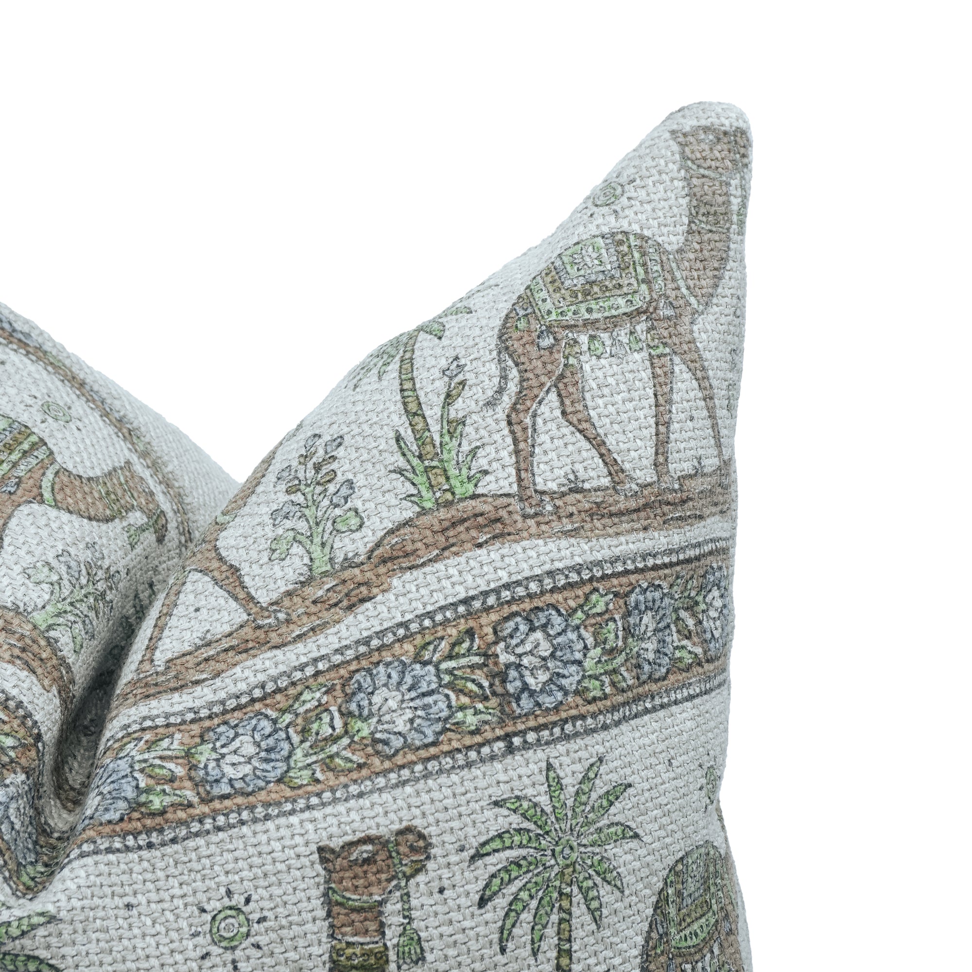 Camel Brown Block Print Jute Linen Pillow Cover 